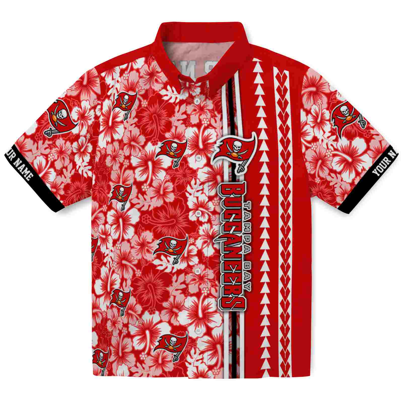 Keptsake Customized Tampa Bay Buccaneers Hibiscus Arrows Red White Premium Hawaiian Shirt