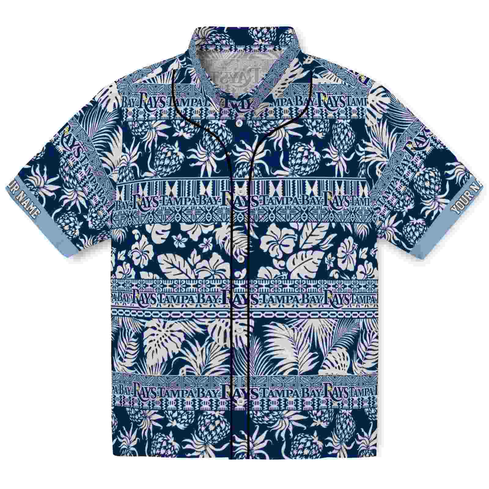 Keptsake Customized Tampa Bay Rays Tribal Stripes Navy White Premium Hawaiian Shirt