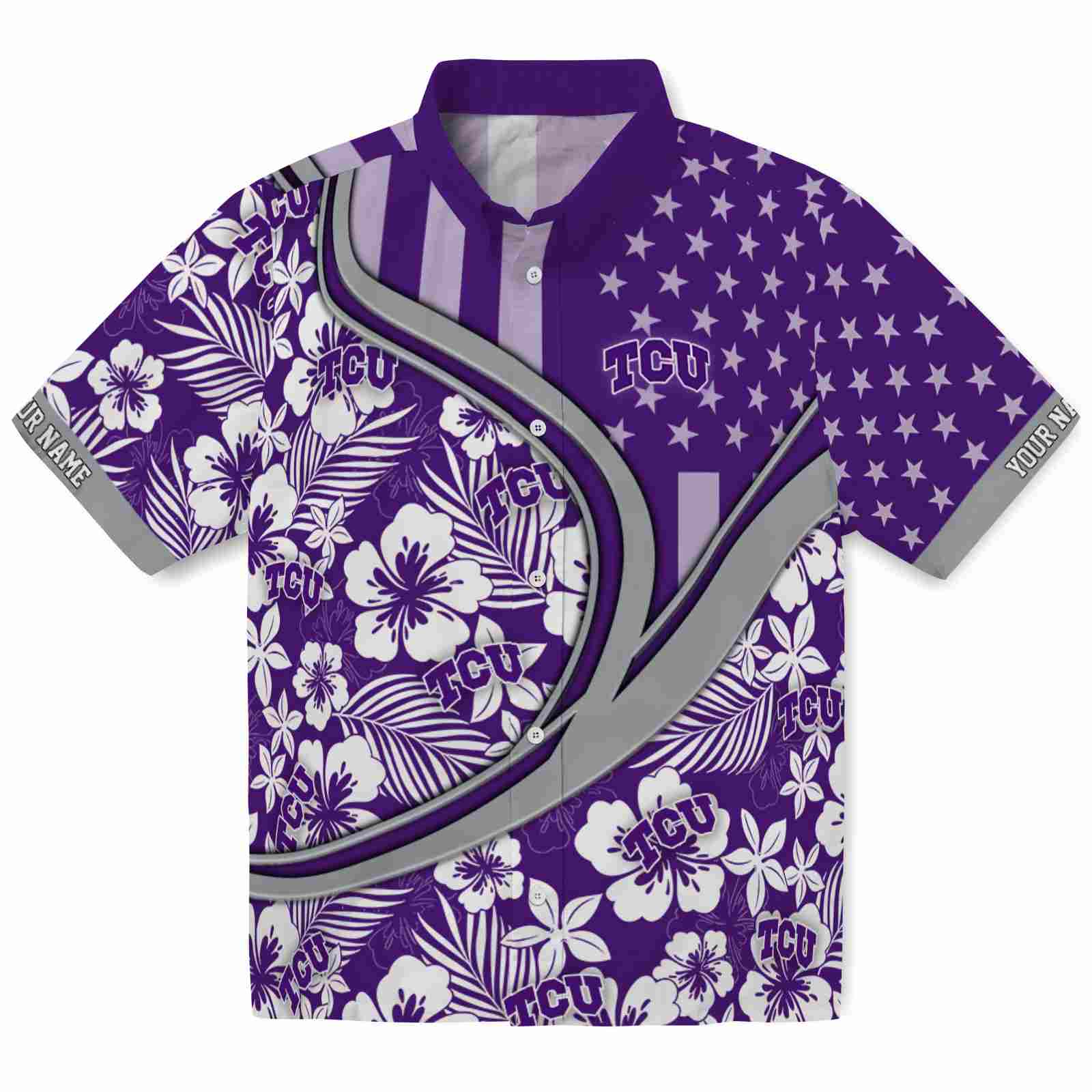 Keptsake Customized TCU Horned Frogs Floral Wave Purple White Premium Hawaiian Shirt