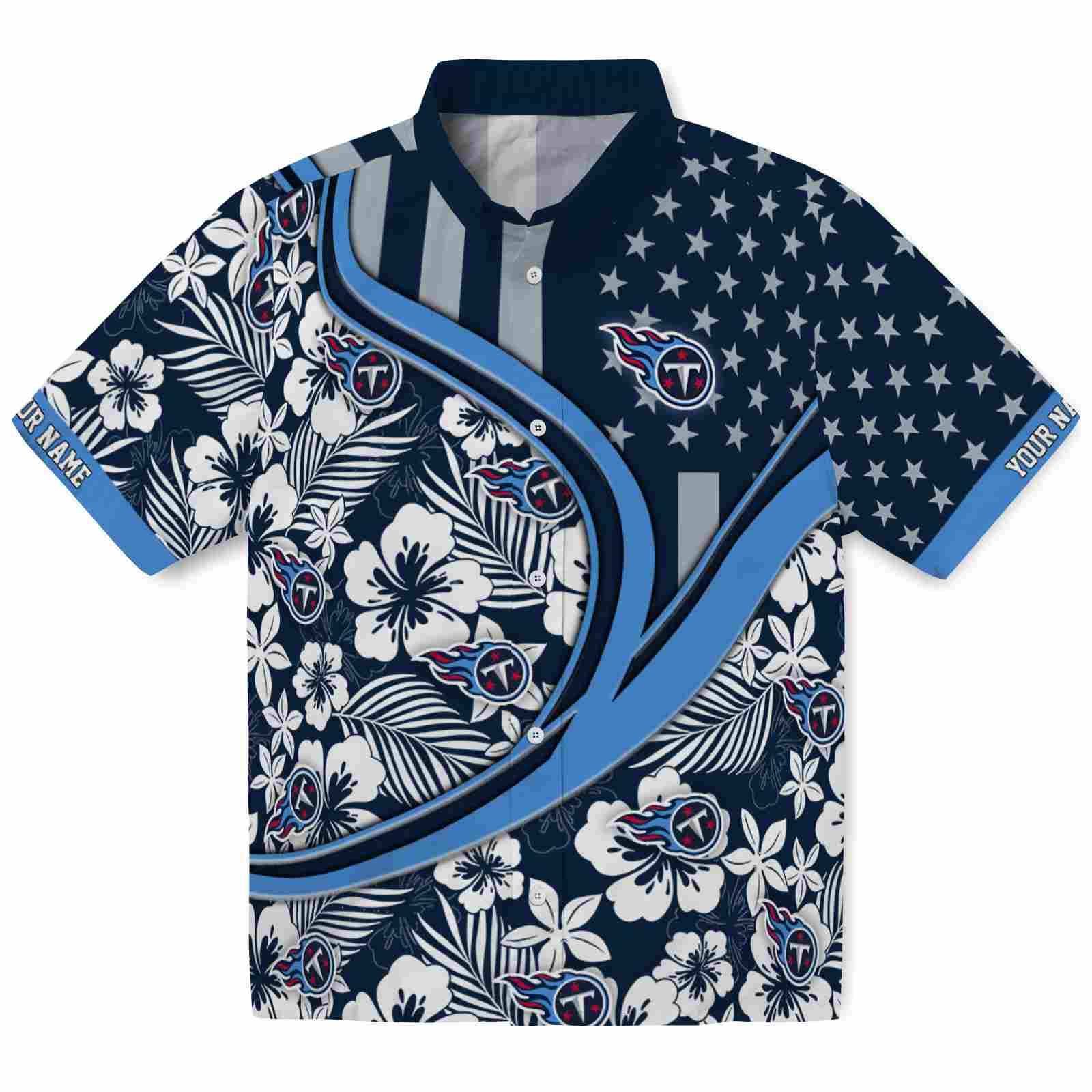 Keptsake Customized Tennessee Titans Floral Wave Navy White Premium Hawaiian Shirt