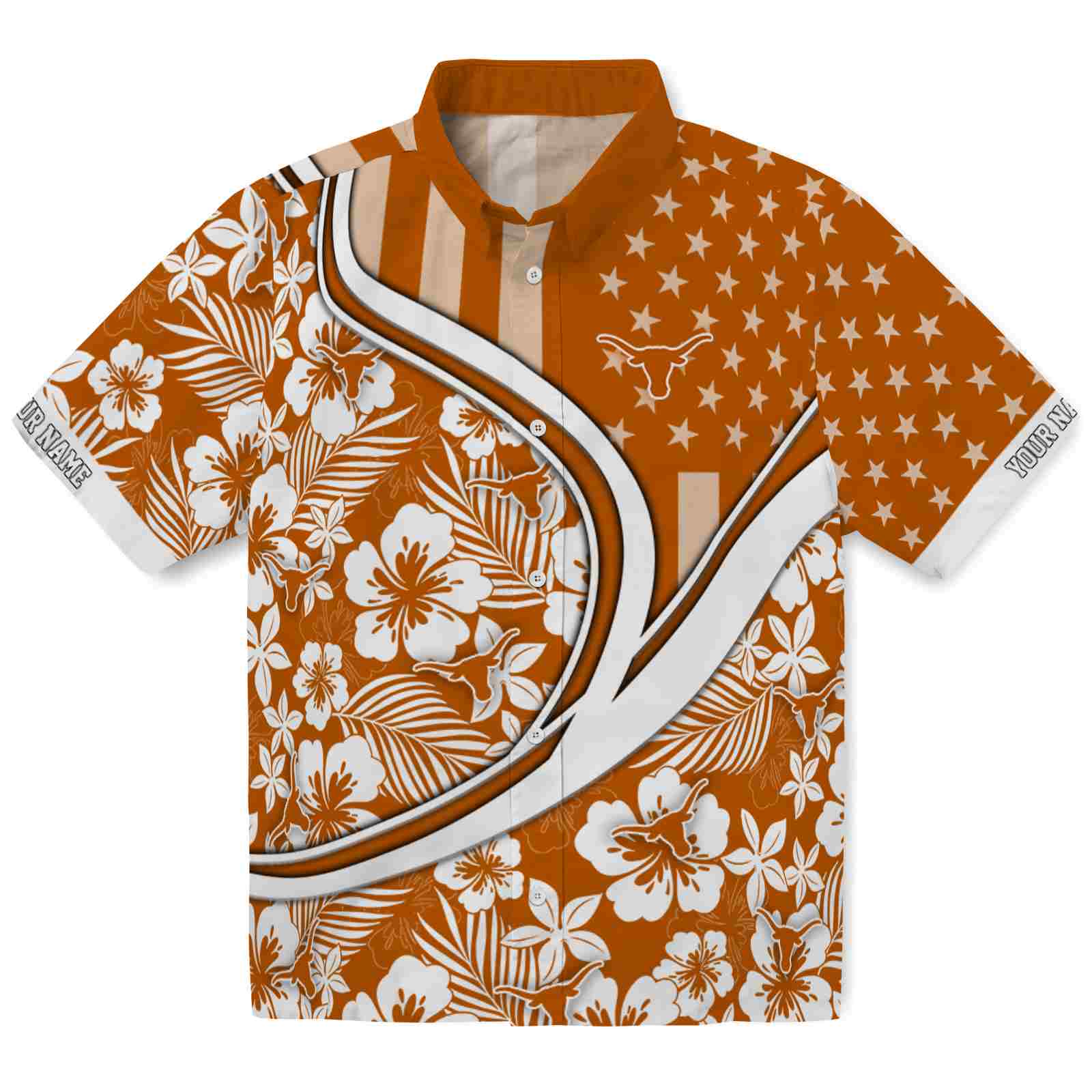 Keptsake Customized Texas Longhorns Floral Wave Orange White Premium Hawaiian Shirt
