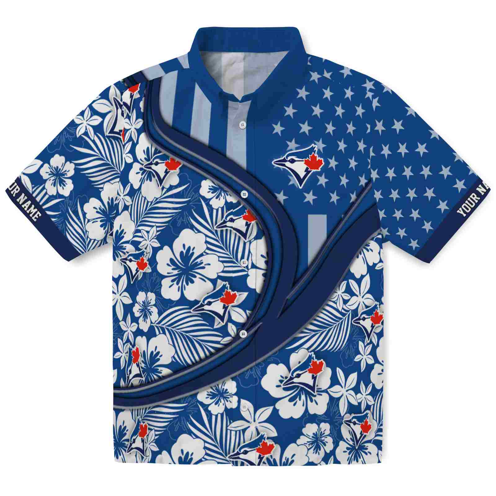 Keptsake Customized Toronto Blue Jays Floral Wave Blue White Premium Hawaiian Shirt