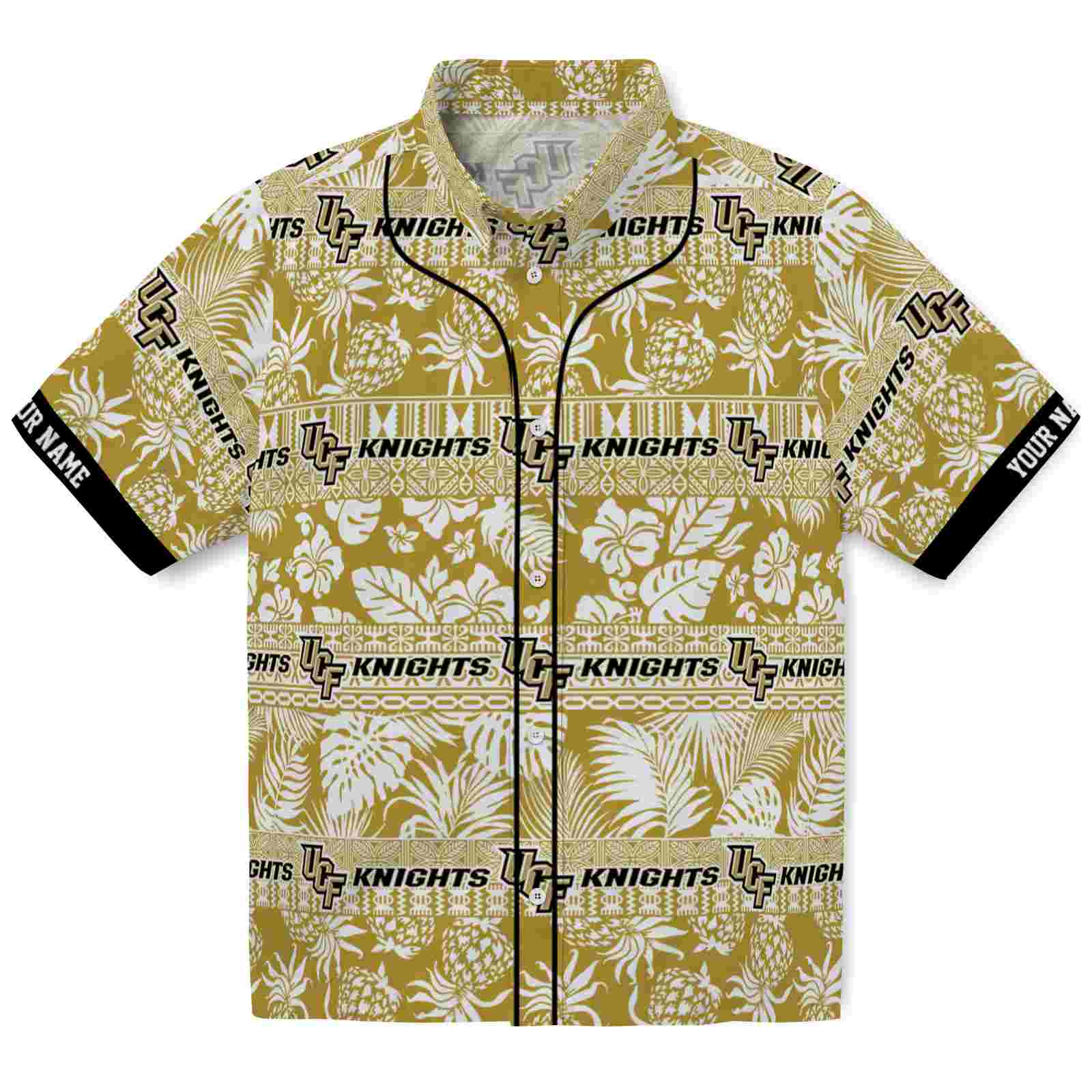 Keptsake Customized UCF Knights Tribal Stripes Gold White Premium Hawaiian Shirt