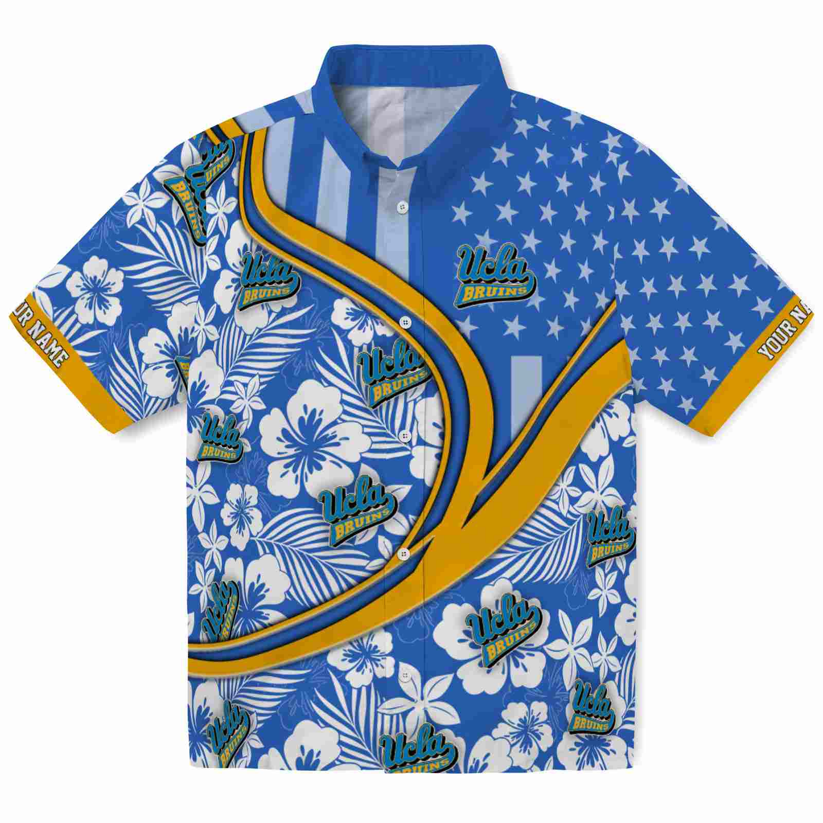 Keptsake Customized UCLA Bruins Floral Wave Blue White Premium Hawaiian Shirt