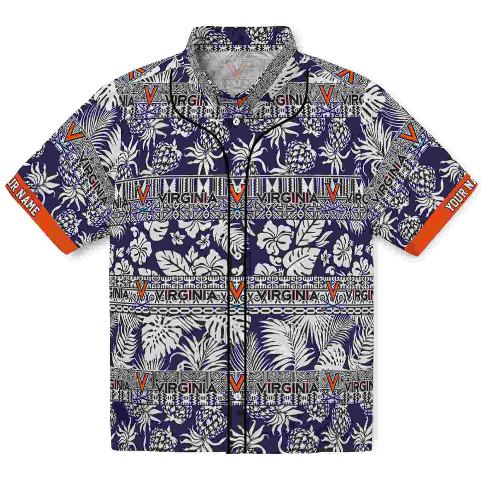 Keptsake Customized Virginia Cavaliers Tribal Stripes Blue White Premium Hawaiian Shirt