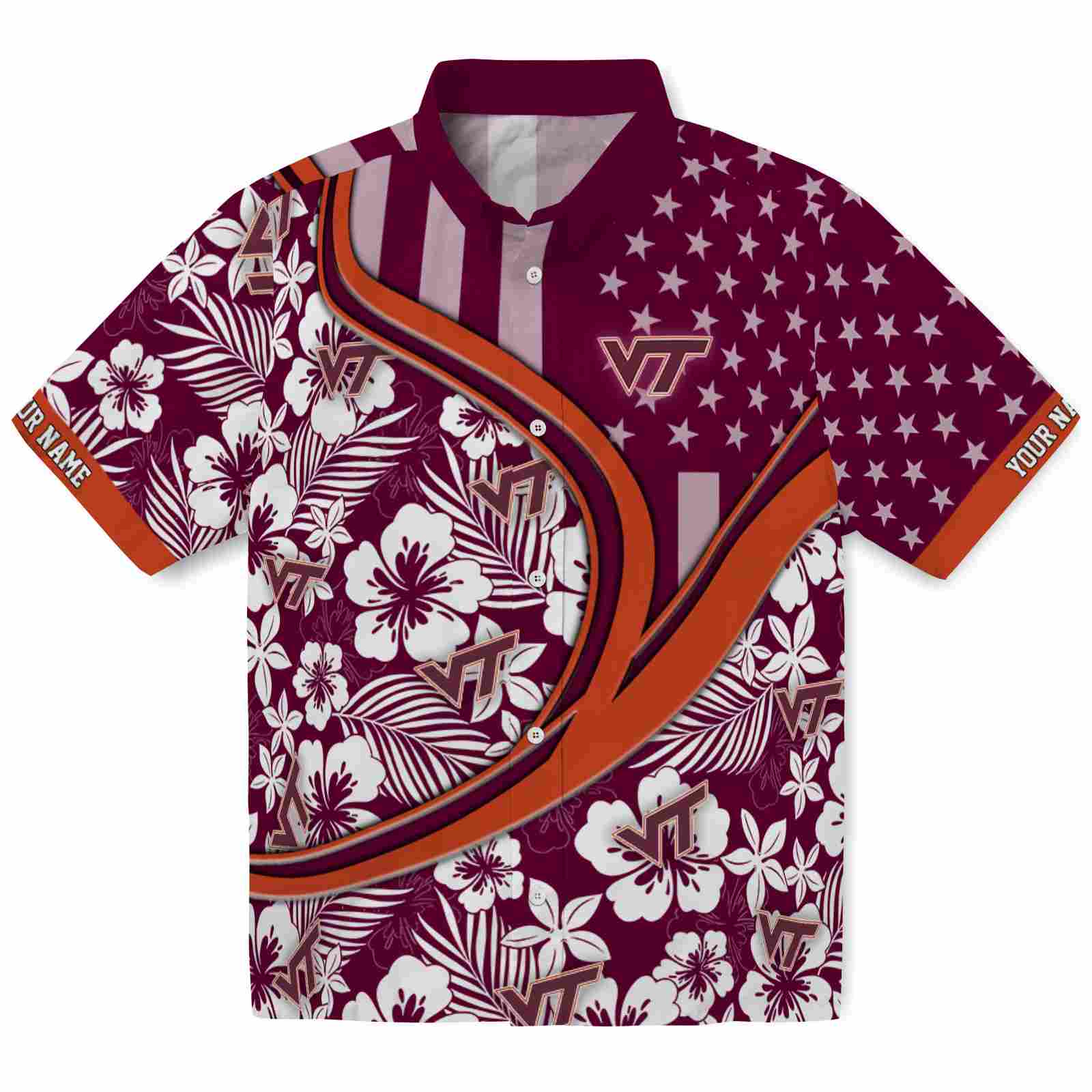 Keptsake Customized Virginia Tech Hokies Floral Wave Maroon White Premium Hawaiian Shirt