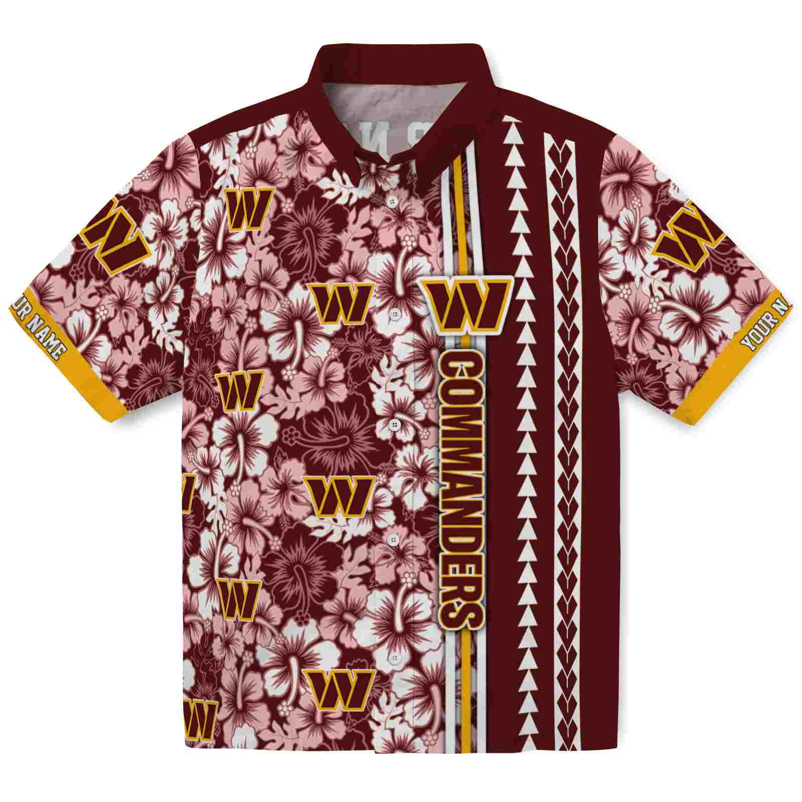 Keptsake Customized Washington Commanders Hibiscus Arrows Burgundy White Premium Hawaiian Shirt