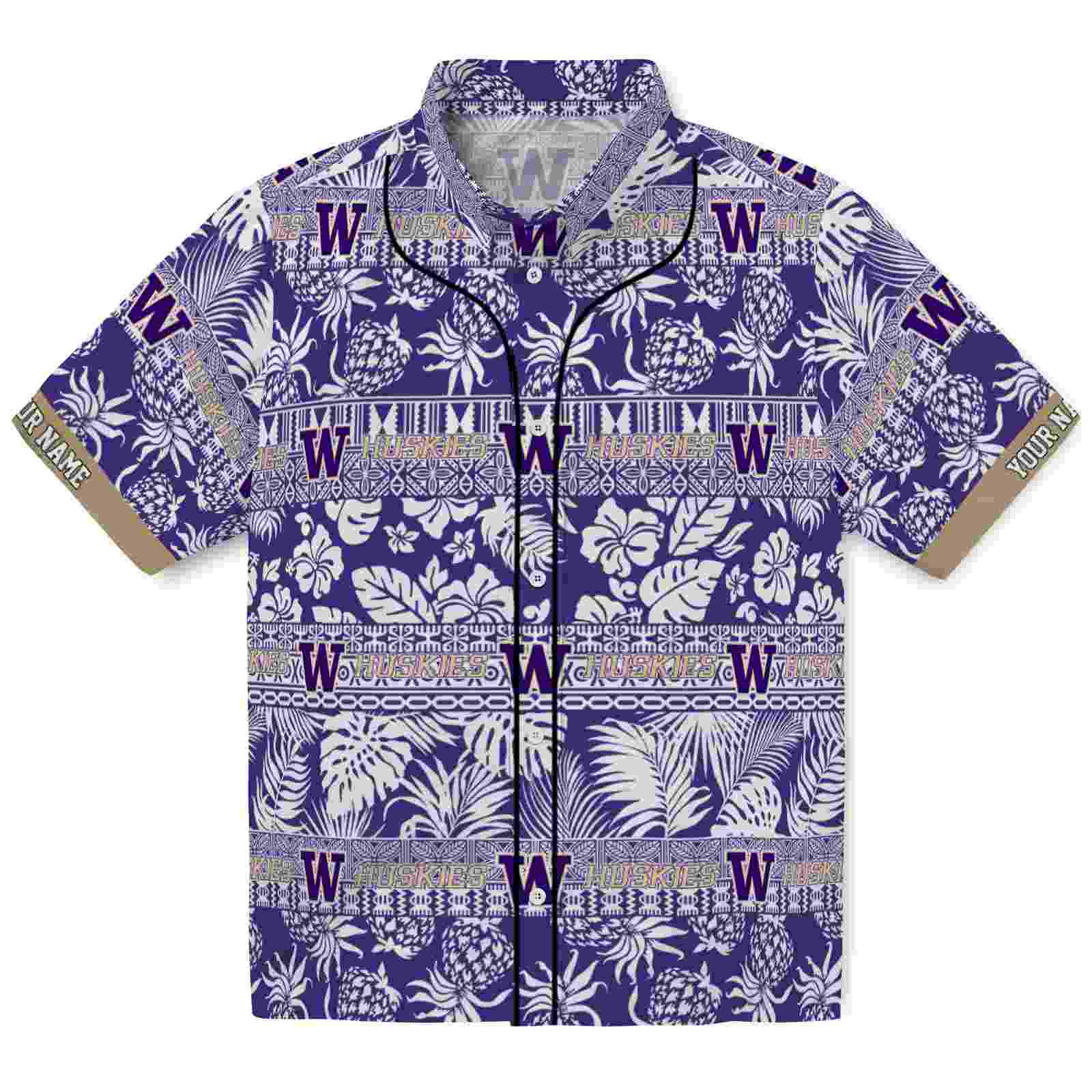 Keptsake Customized Washington Huskies Tribal Stripes Purple White Premium Hawaiian Shirt