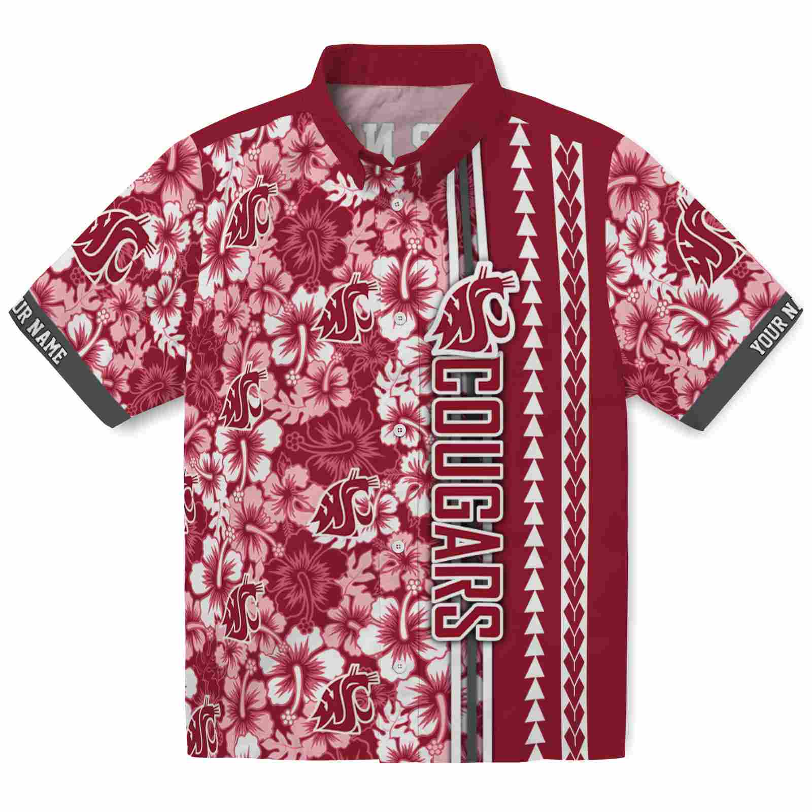 Keptsake Customized Washington State Cougars Hibiscus Arrows Crimson White Premium Hawaiian Shirt
