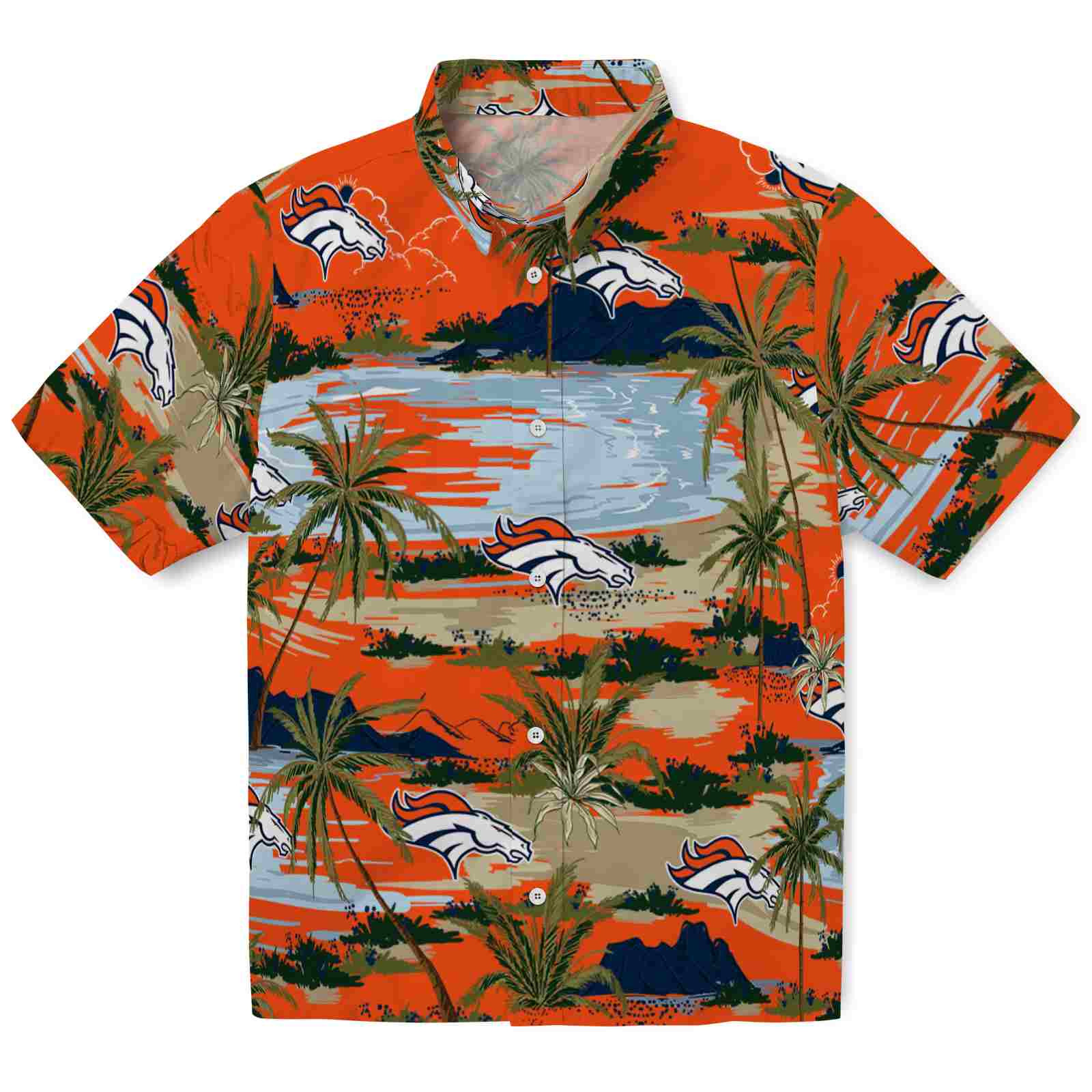 Keptsake Denver Broncos Palm Horizon Orange Premium Hawaiian Shirt