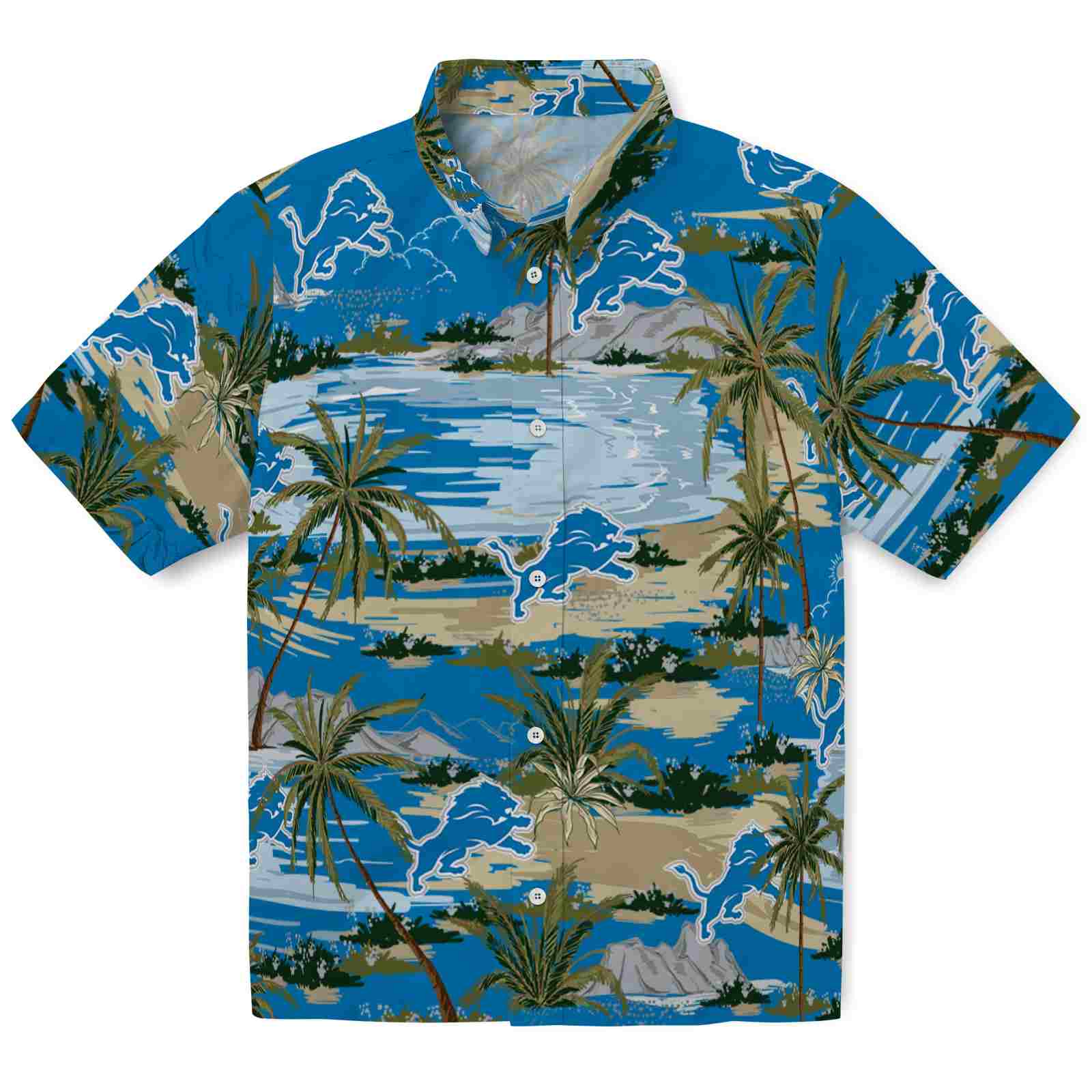 Keptsake Detroit Lions Palm Horizon Blue Premium Hawaiian Shirt