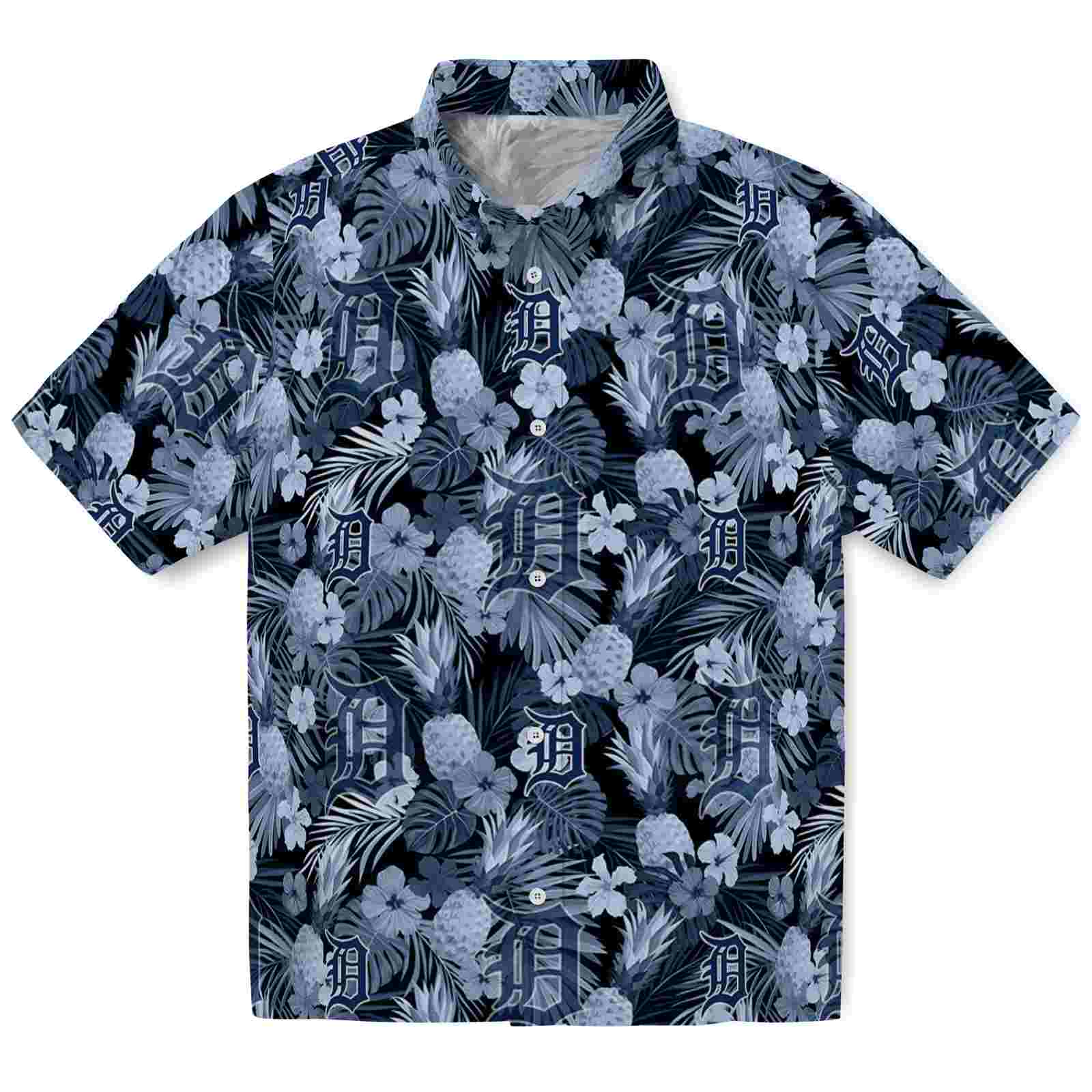 Keptsake Detroit Tigers Floral Pineapple Navy Premium Hawaiian Shirt