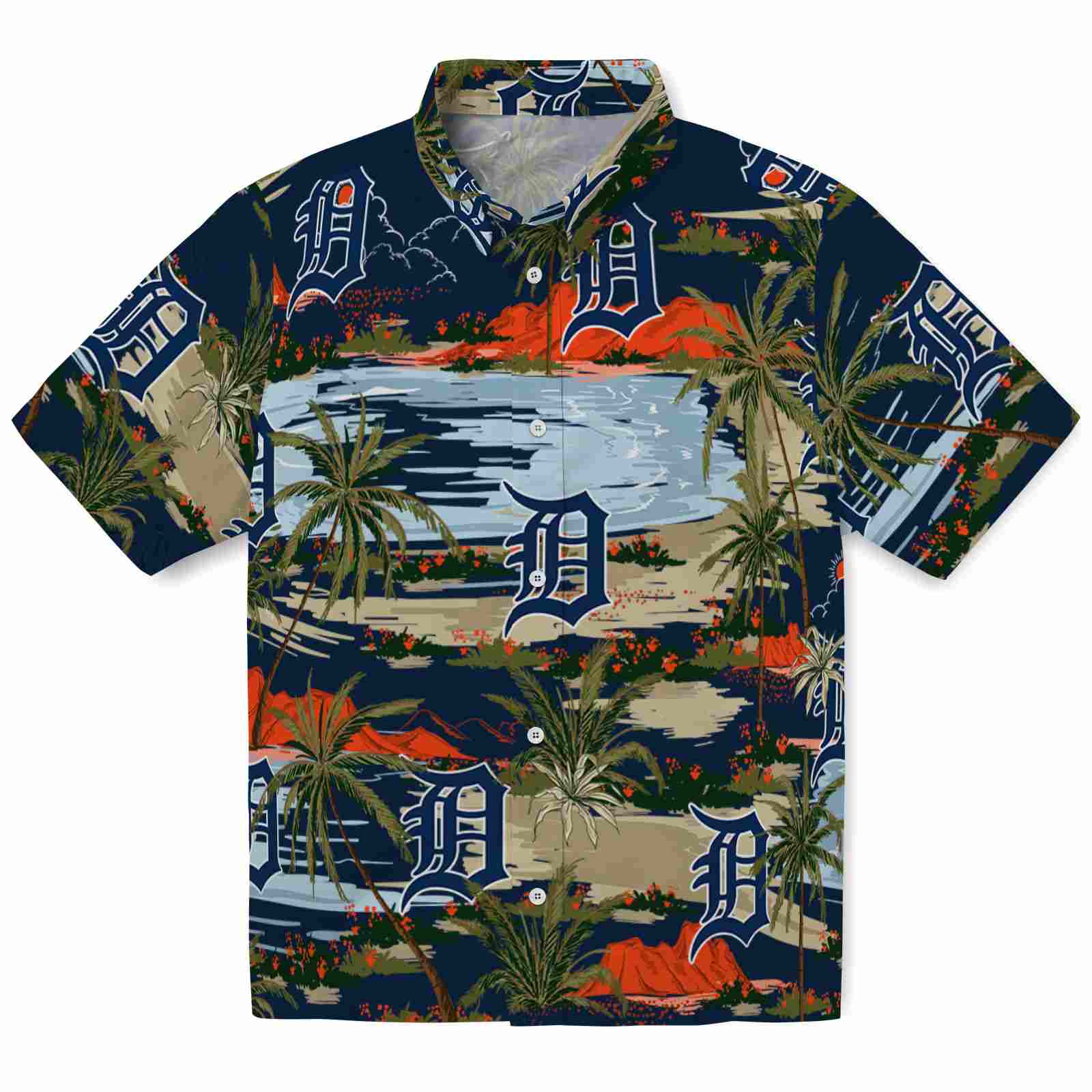 Keptsake Detroit Tigers Palm Horizon Navy Premium Hawaiian Shirt