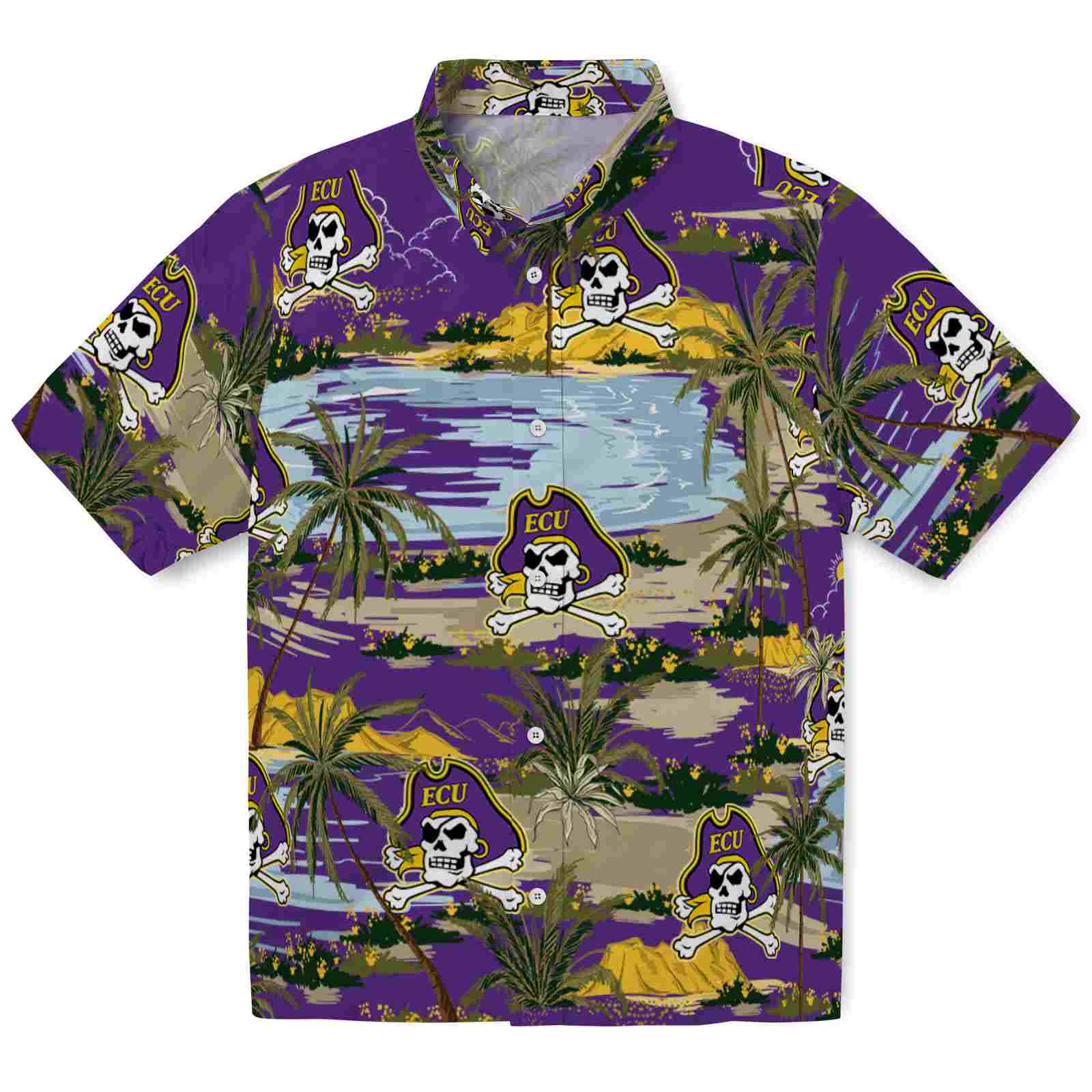 Keptsake East Carolina Pirates Palm Horizon Purple Premium Hawaiian Shirt