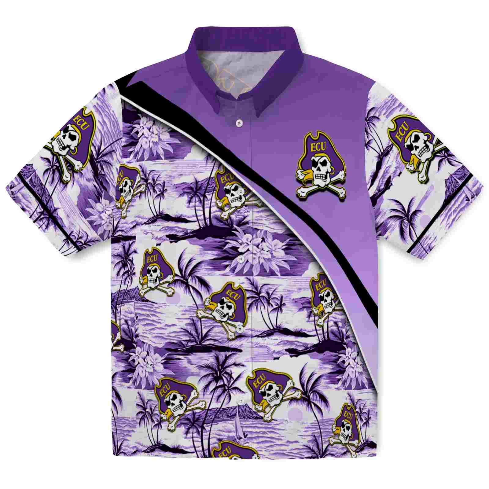 Keptsake East Carolina Pirates Sunset Palms Purple White Premium Hawaiian Shirt