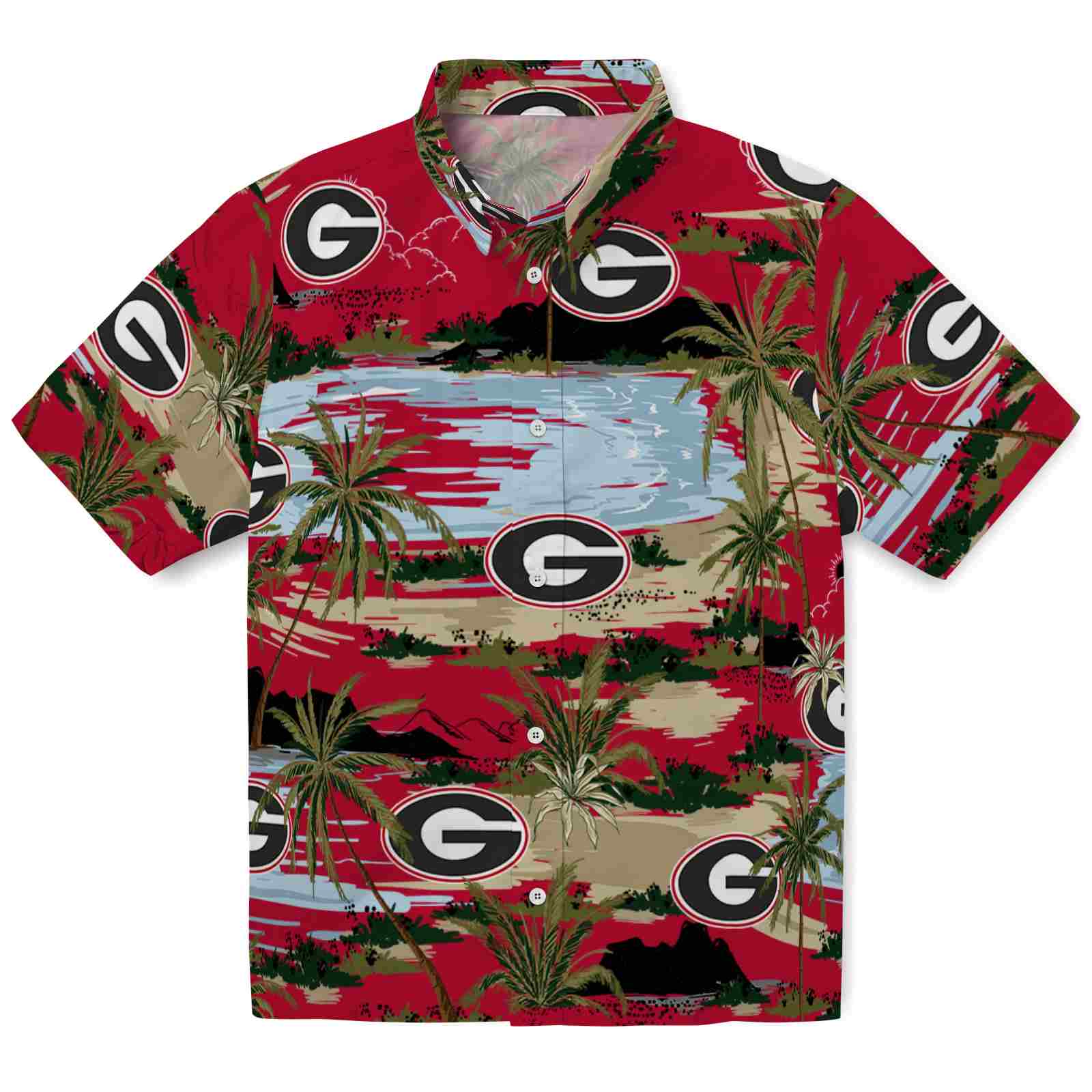 Keptsake Georgia Bulldogs Palm Horizon Red Premium Hawaiian Shirt