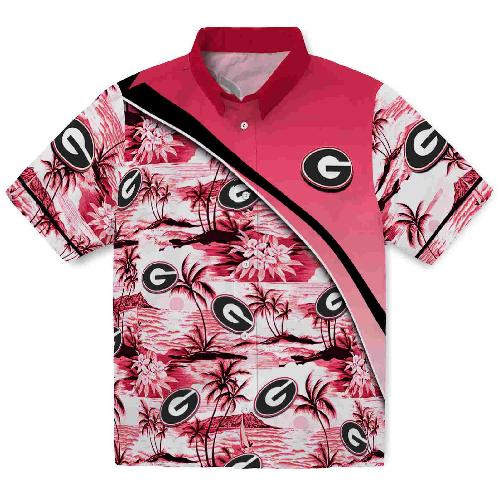 Keptsake Georgia Bulldogs Sunset Palms Red White Premium Hawaiian Shirt