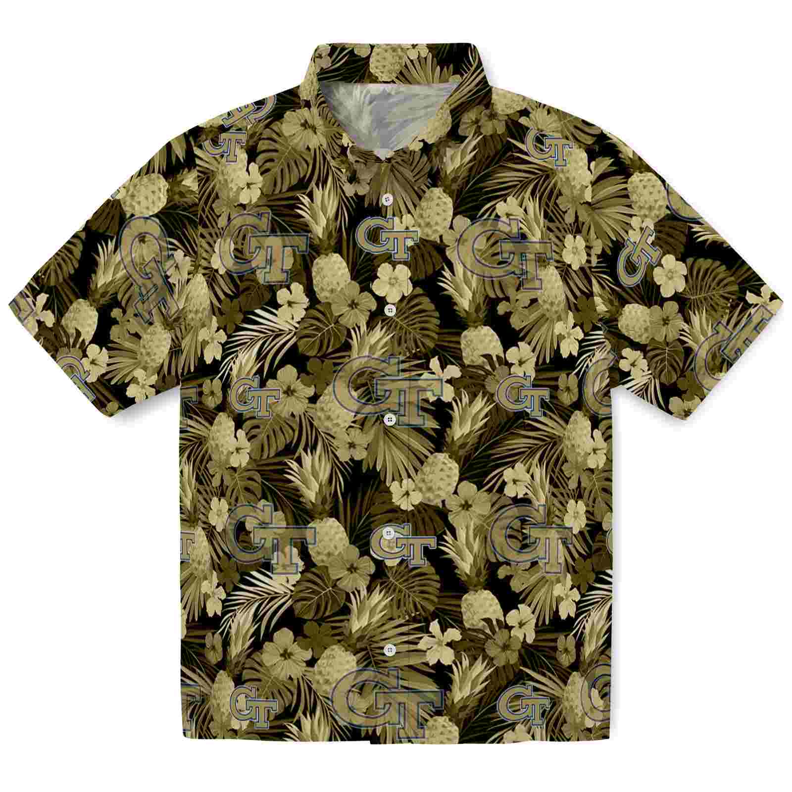 Keptsake Georgia Tech Yellow Jackets Floral Pineapple Gold Premium Hawaiian Shirt