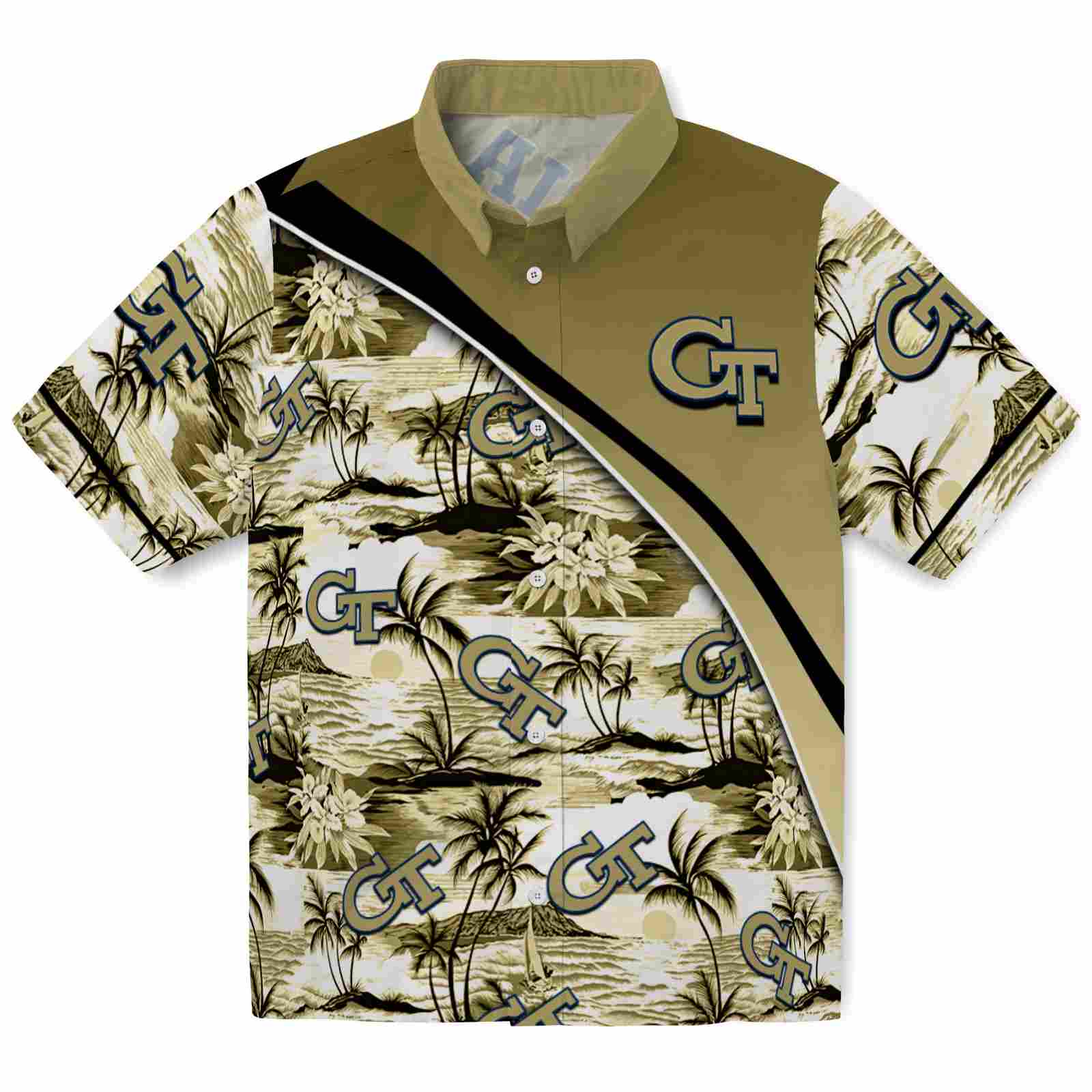Keptsake Georgia Tech Yellow Jackets Sunset Palms Gold White Premium Hawaiian Shirt