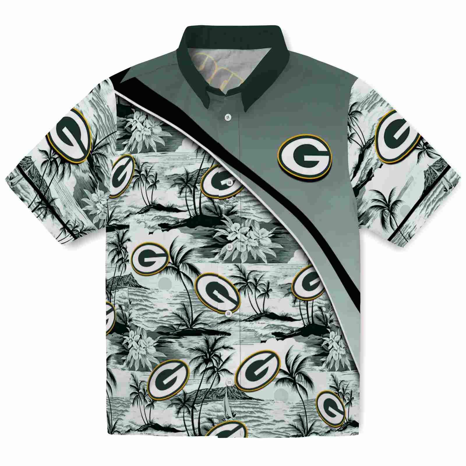 Keptsake Green Bay Packers Sunset Palms Green White Premium Hawaiian Shirt