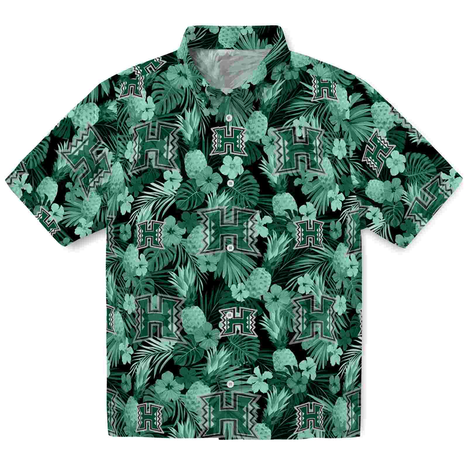 Keptsake Hawaii Rainbow Warriors Floral Pineapple Green Premium Hawaiian Shirt