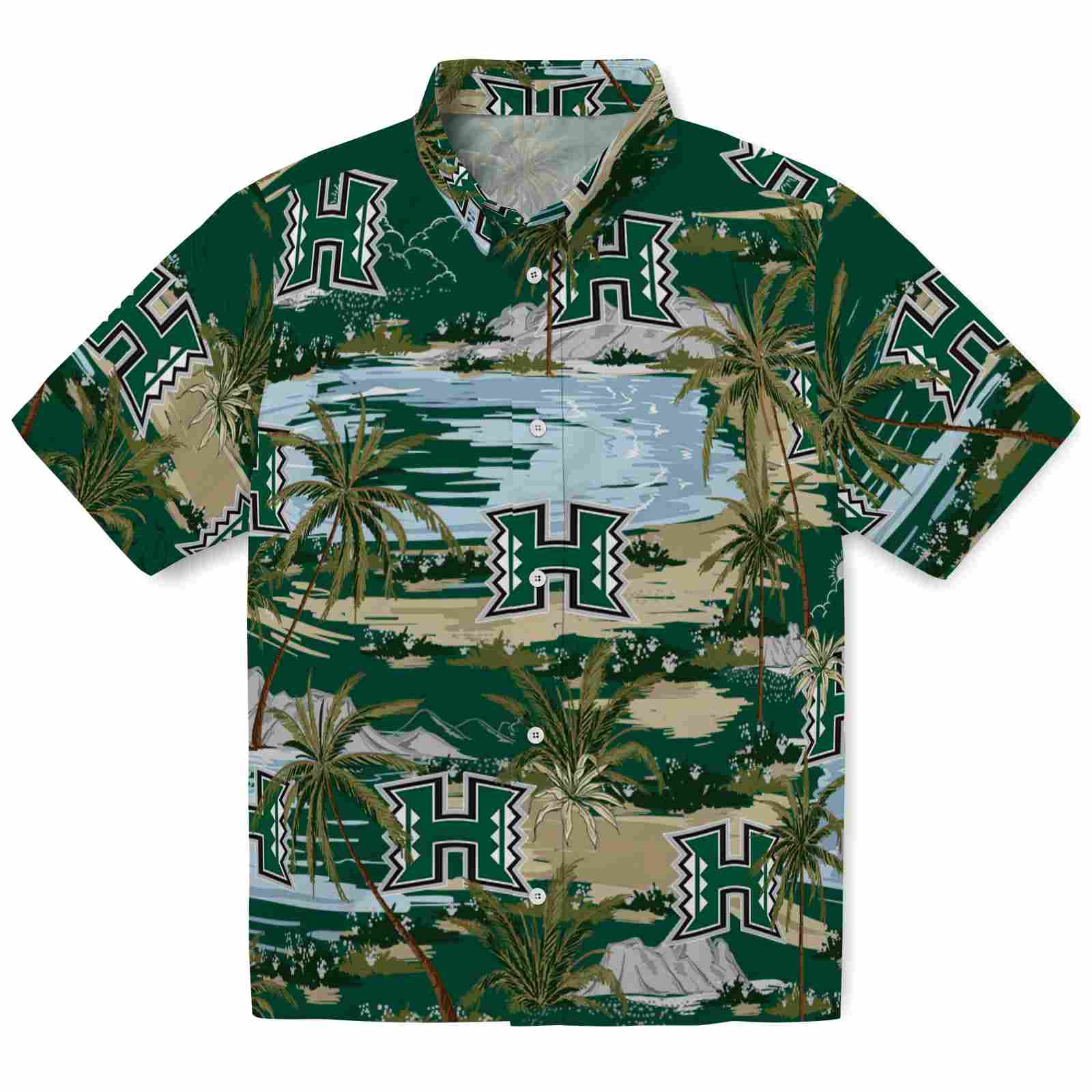 Keptsake Hawaii Rainbow Warriors Palm Horizon Green Premium Hawaiian Shirt