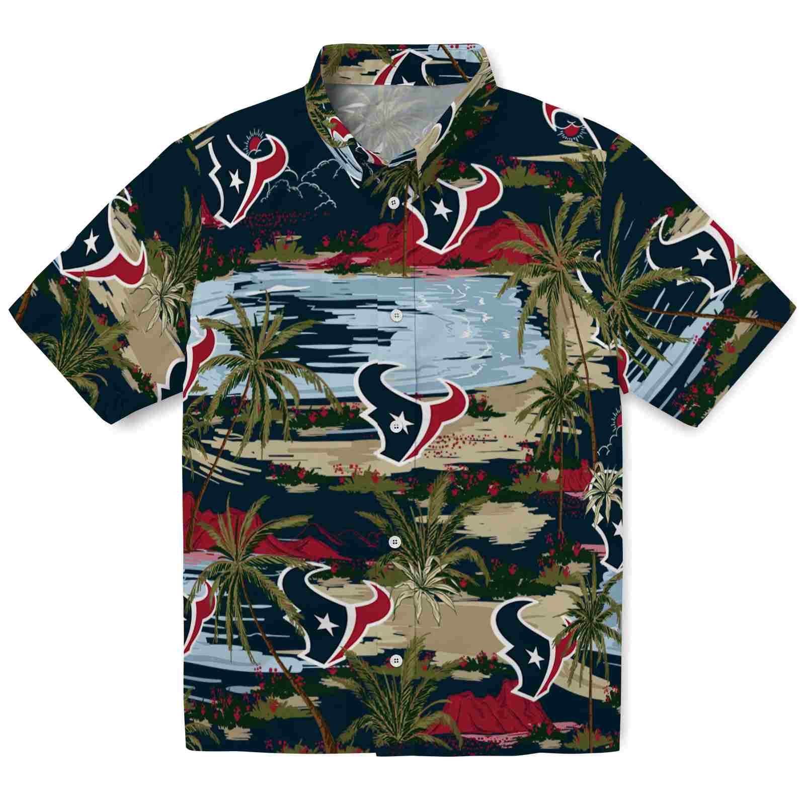 Keptsake Houston Texans Palm Horizon Blue Premium Hawaiian Shirt