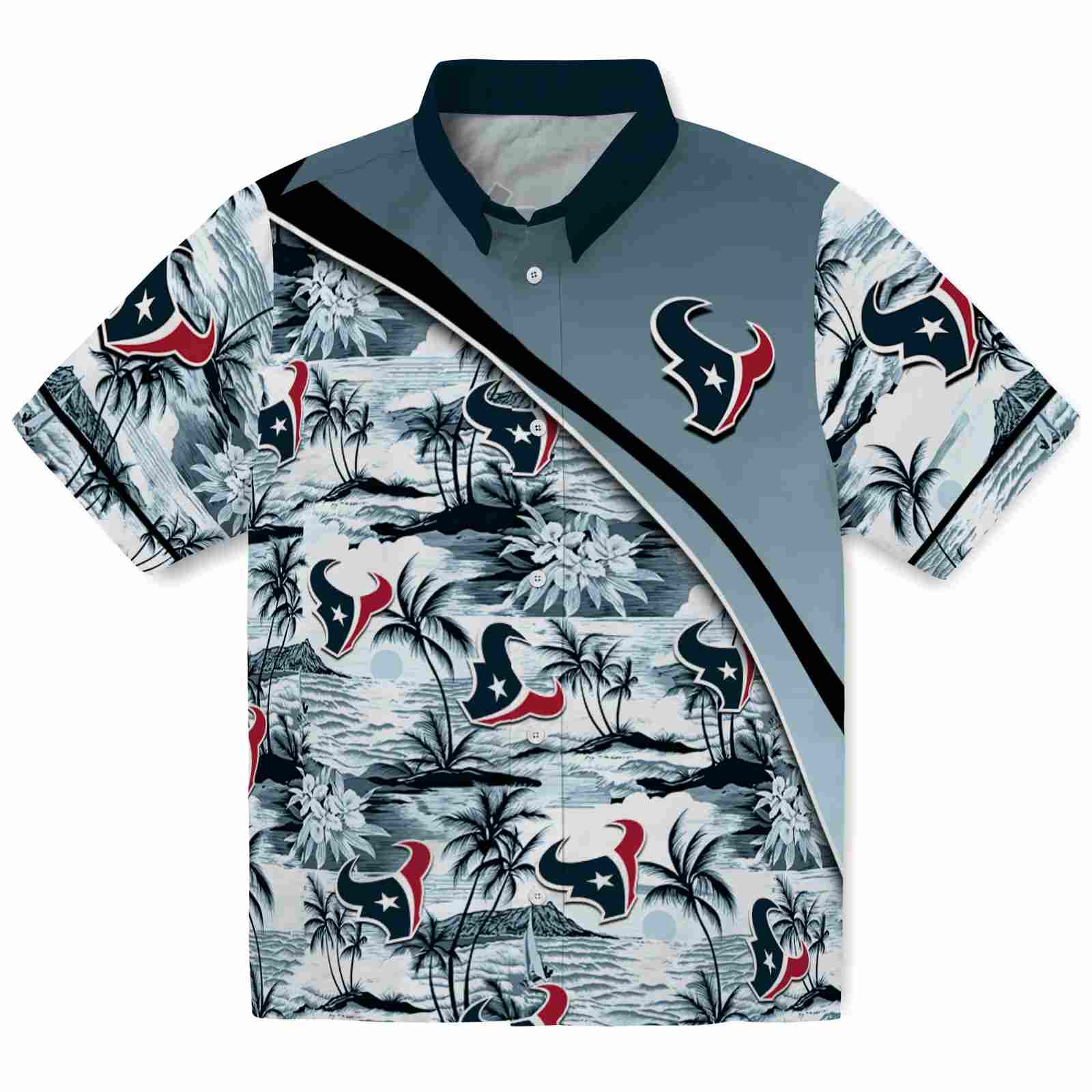 Keptsake Houston Texans Sunset Palms Blue White Premium Hawaiian Shirt