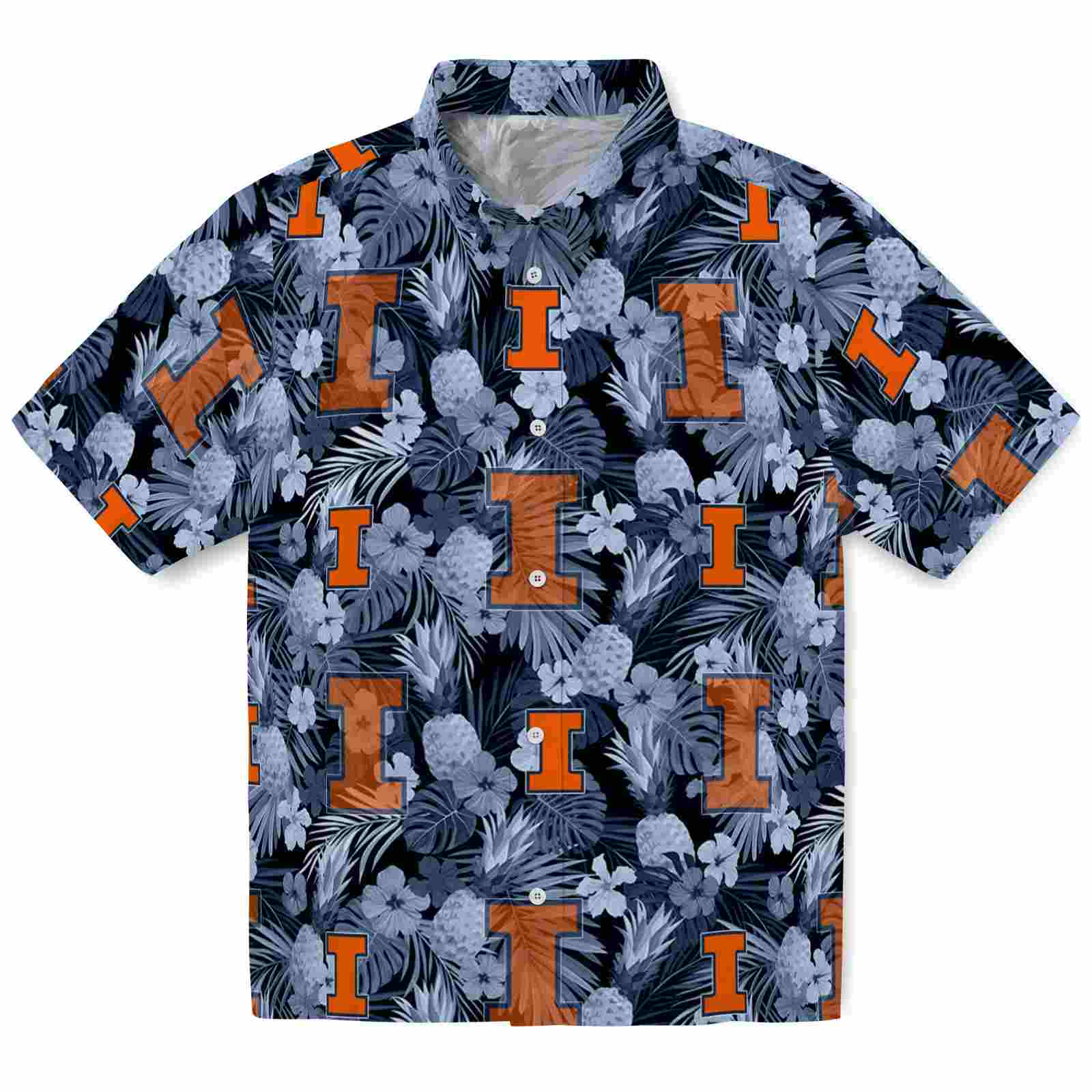 Keptsake Illinois Fighting Illini Floral Pineapple Blue Premium Hawaiian Shirt