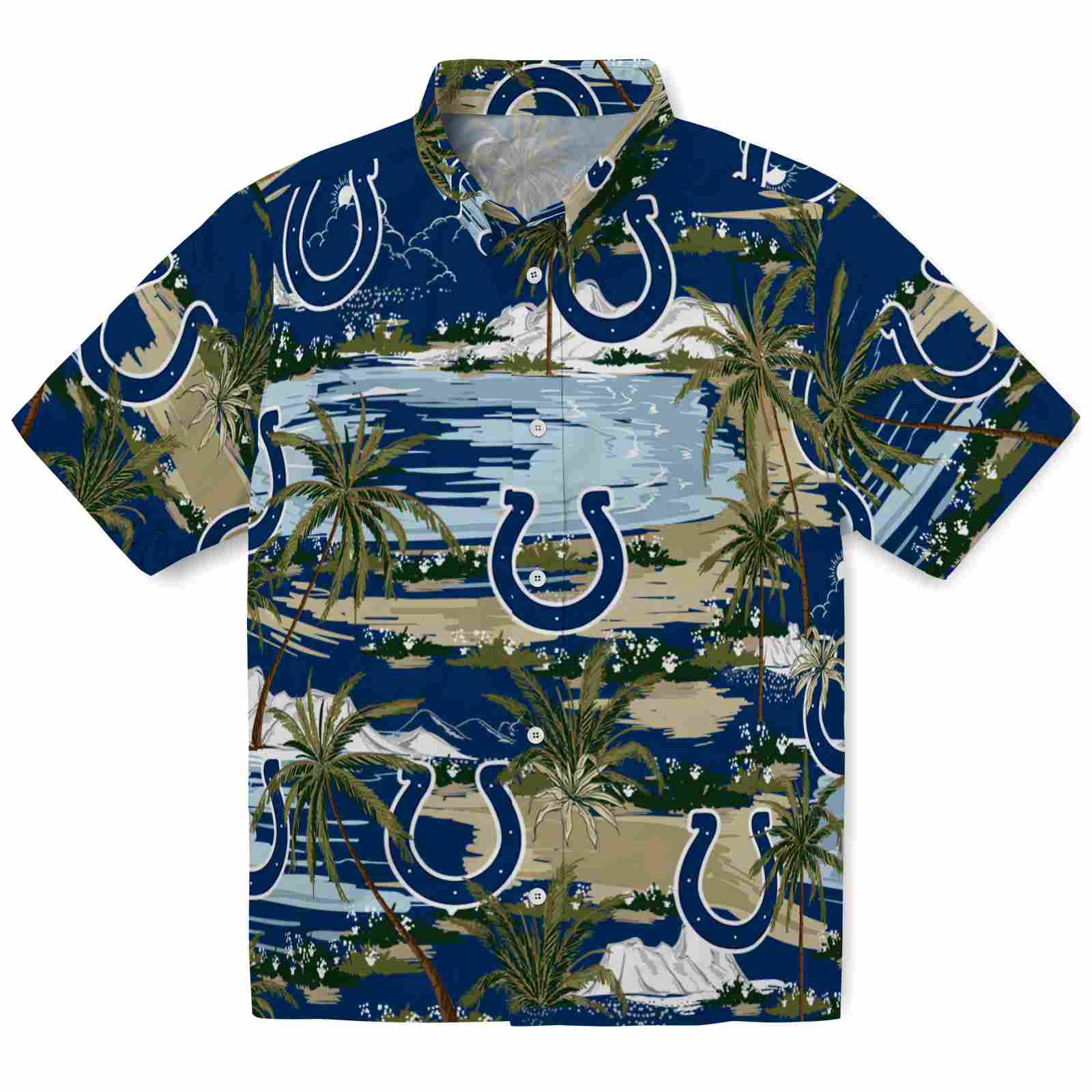 Keptsake Indianapolis Colts Palm Horizon Blue Premium Hawaiian Shirt