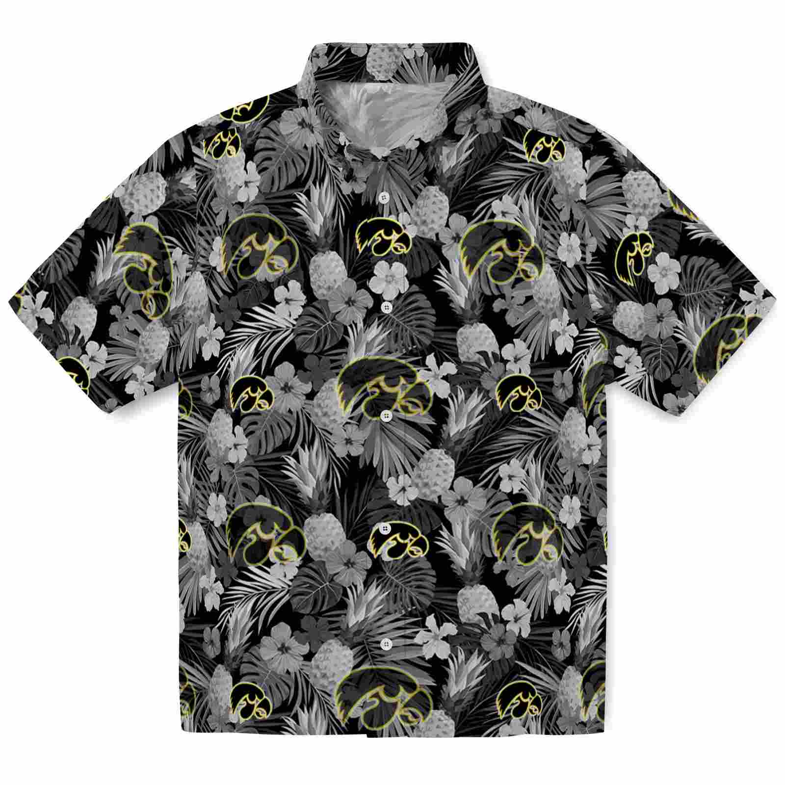 Keptsake Iowa Hawkeyes Floral Pineapple Black Premium Hawaiian Shirt