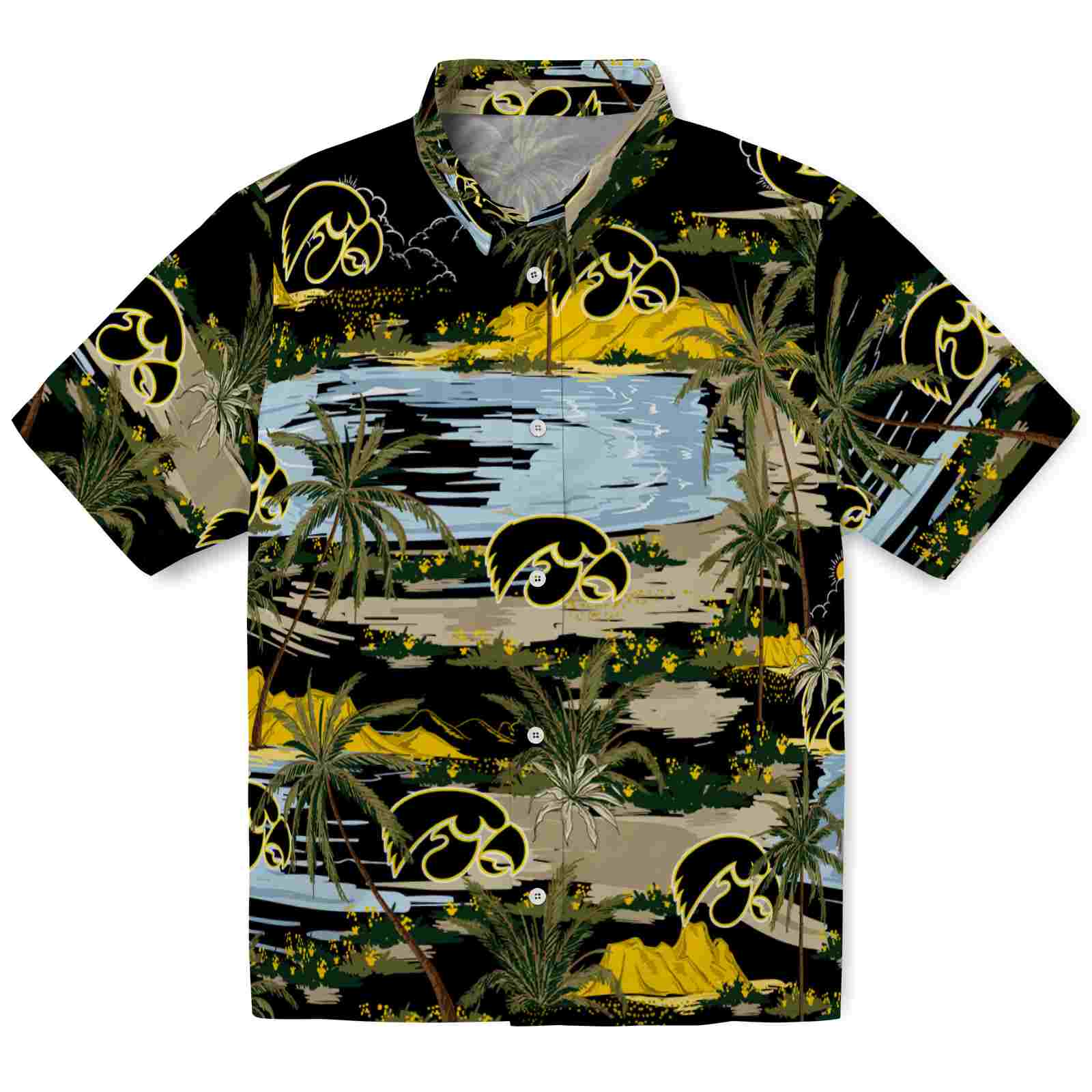 Keptsake Iowa Hawkeyes Palm Horizon Black Premium Hawaiian Shirt