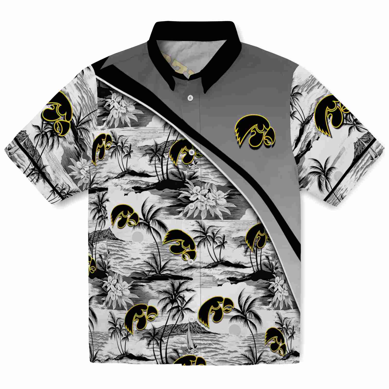 Keptsake Iowa Hawkeyes Sunset Palms Black White Premium Hawaiian Shirt