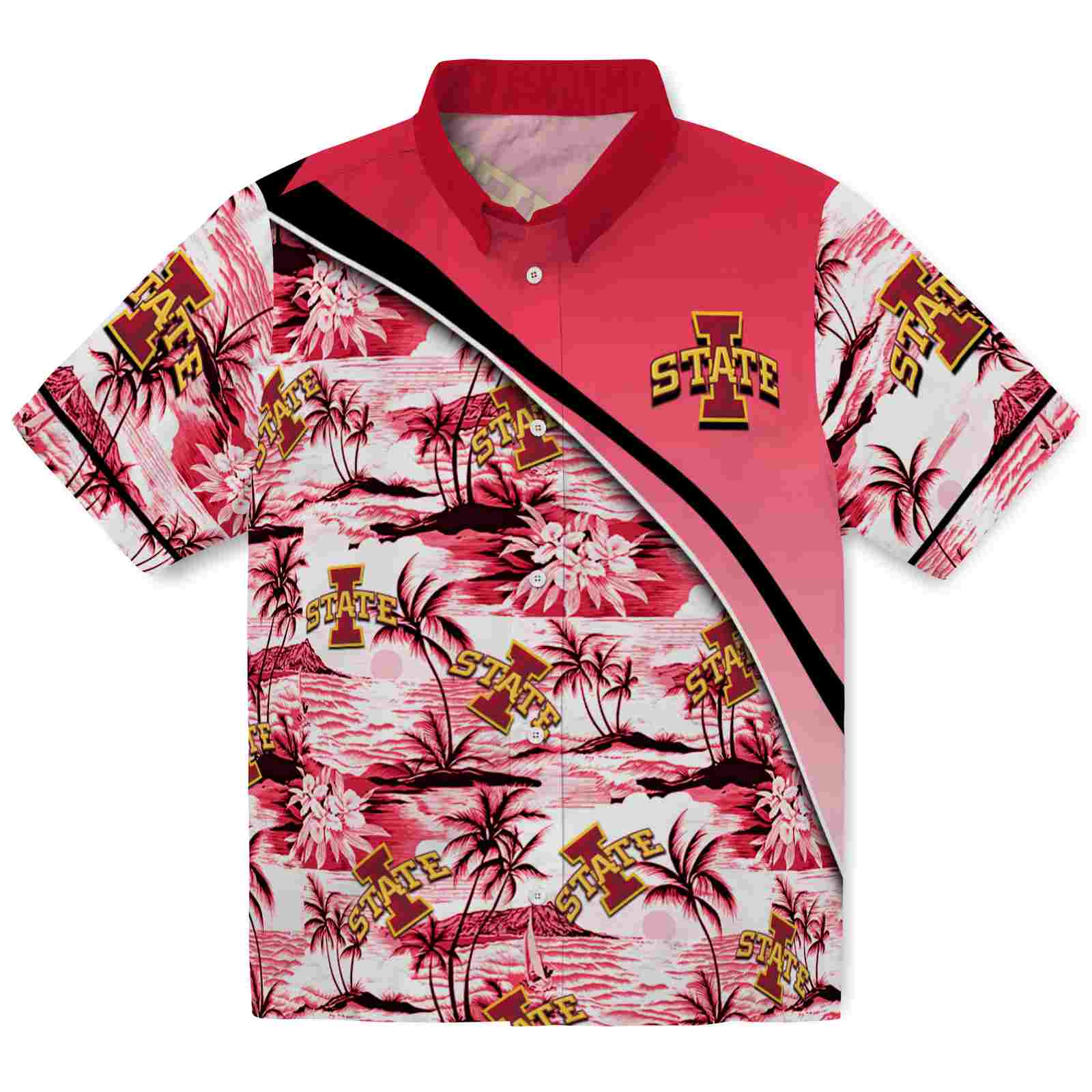 Keptsake Iowa State Cyclones Sunset Palms Red White Premium Hawaiian Shirt