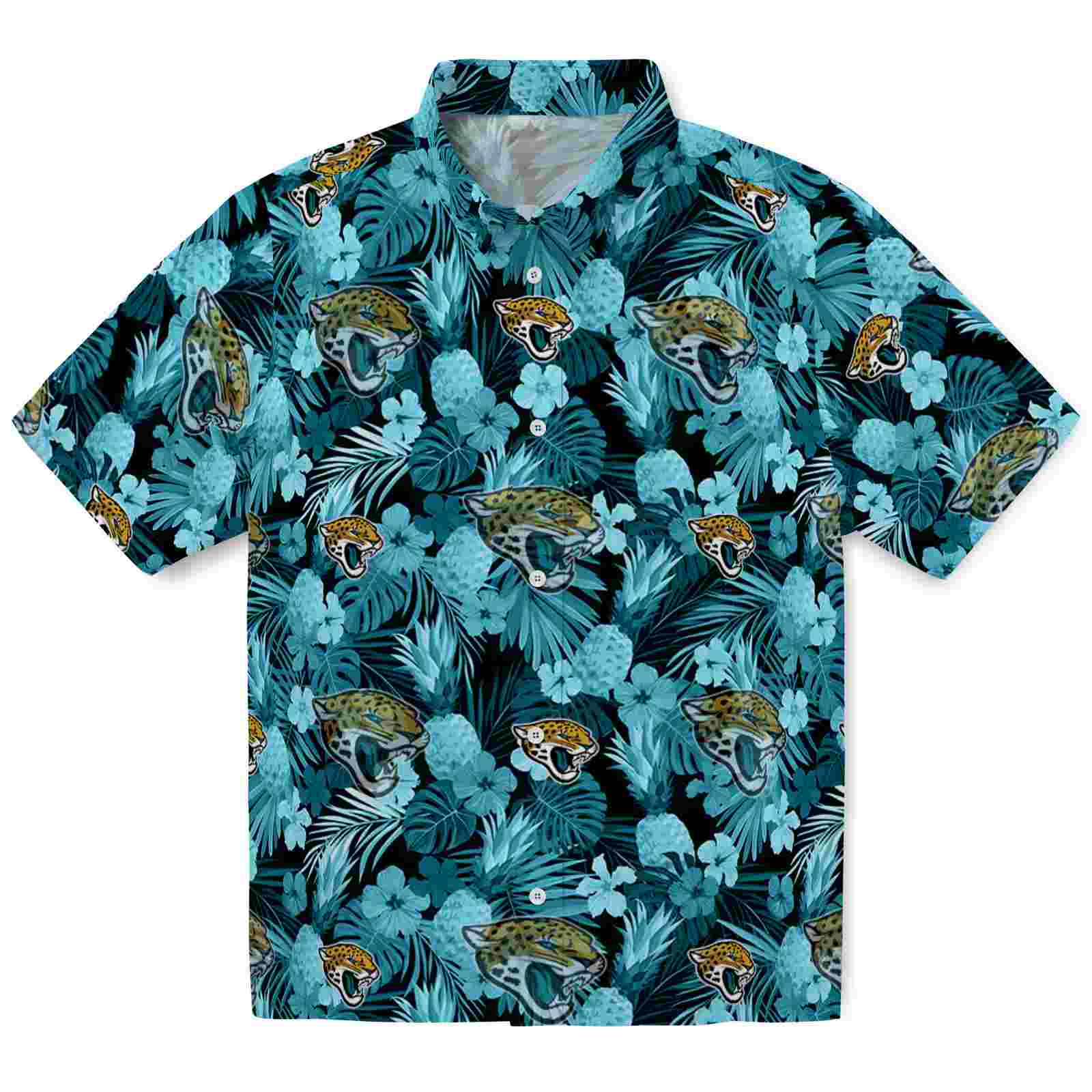Keptsake Jacksonville Jaguars Floral Pineapple Teal Premium Hawaiian Shirt