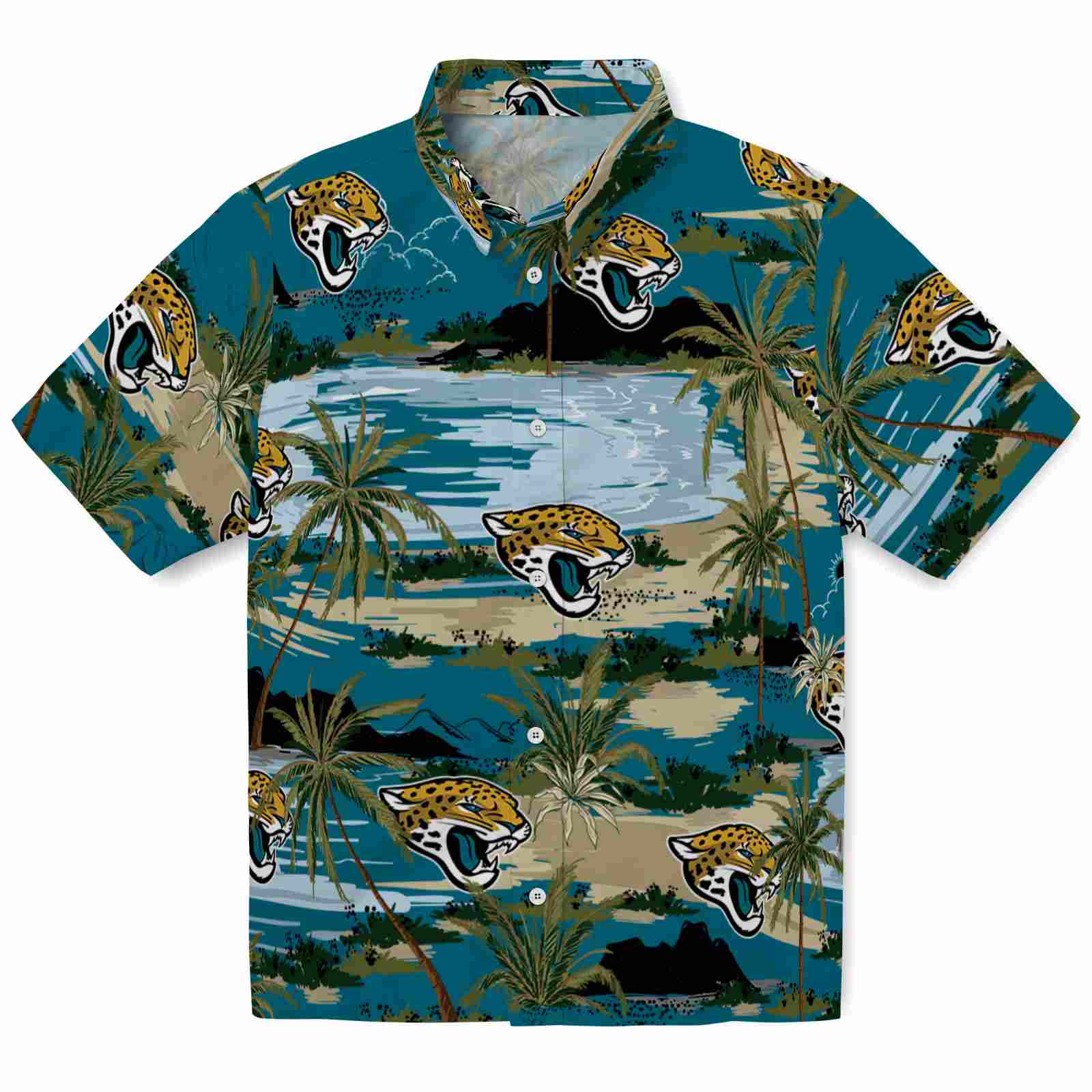 Keptsake Jacksonville Jaguars Palm Horizon Teal Premium Hawaiian Shirt