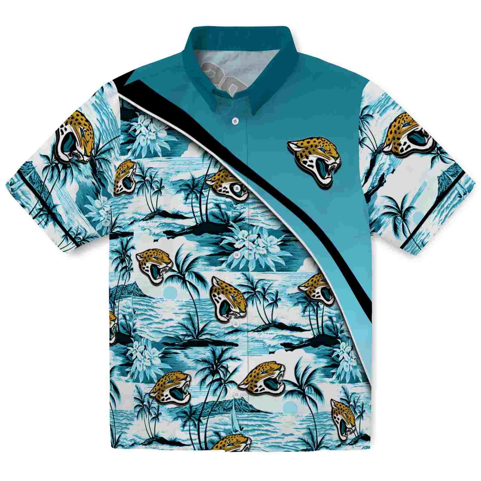 Keptsake Jacksonville Jaguars Sunset Palms Teal White Premium Hawaiian Shirt