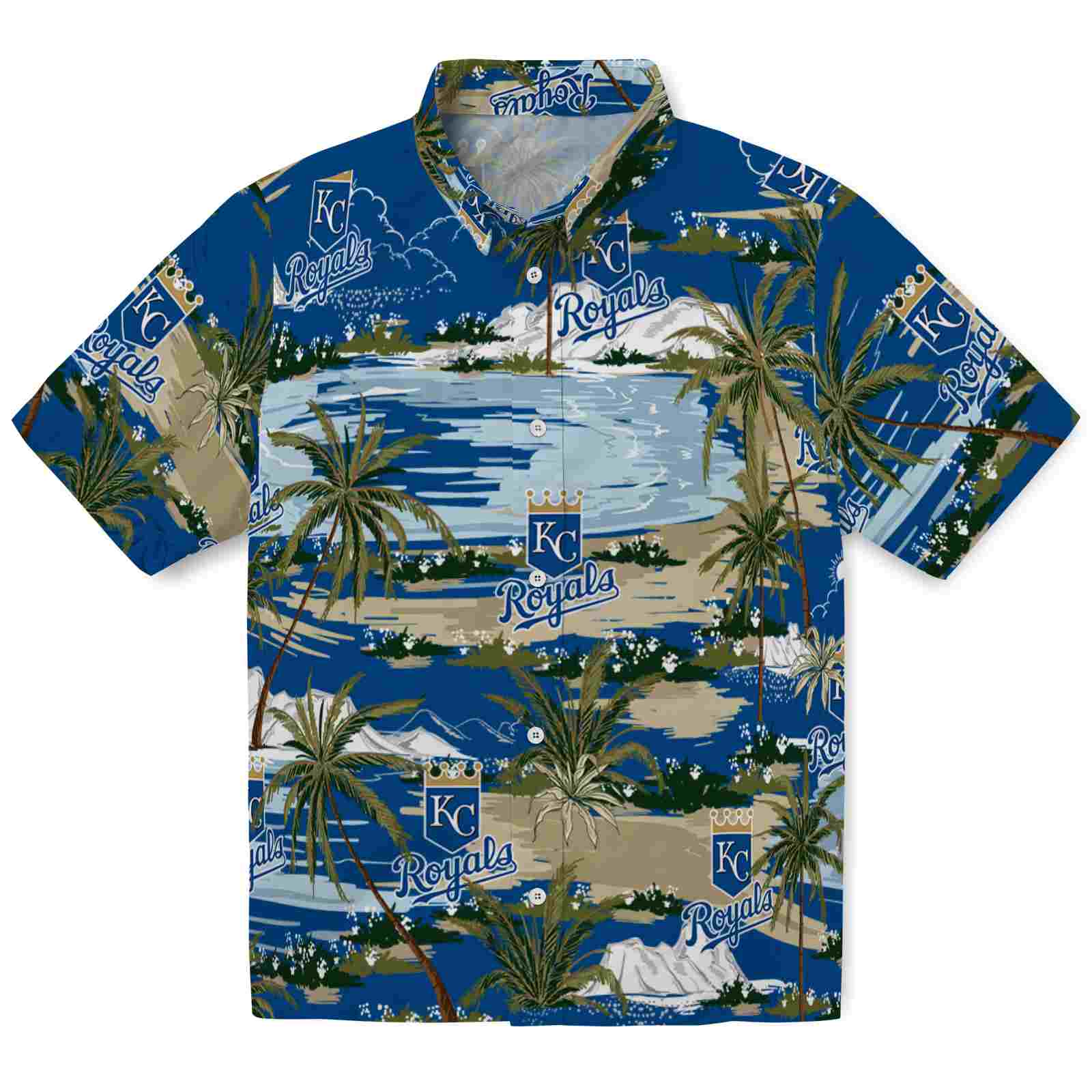 Keptsake Kansas City Royals Palm Horizon Royal Blue Premium Hawaiian Shirt