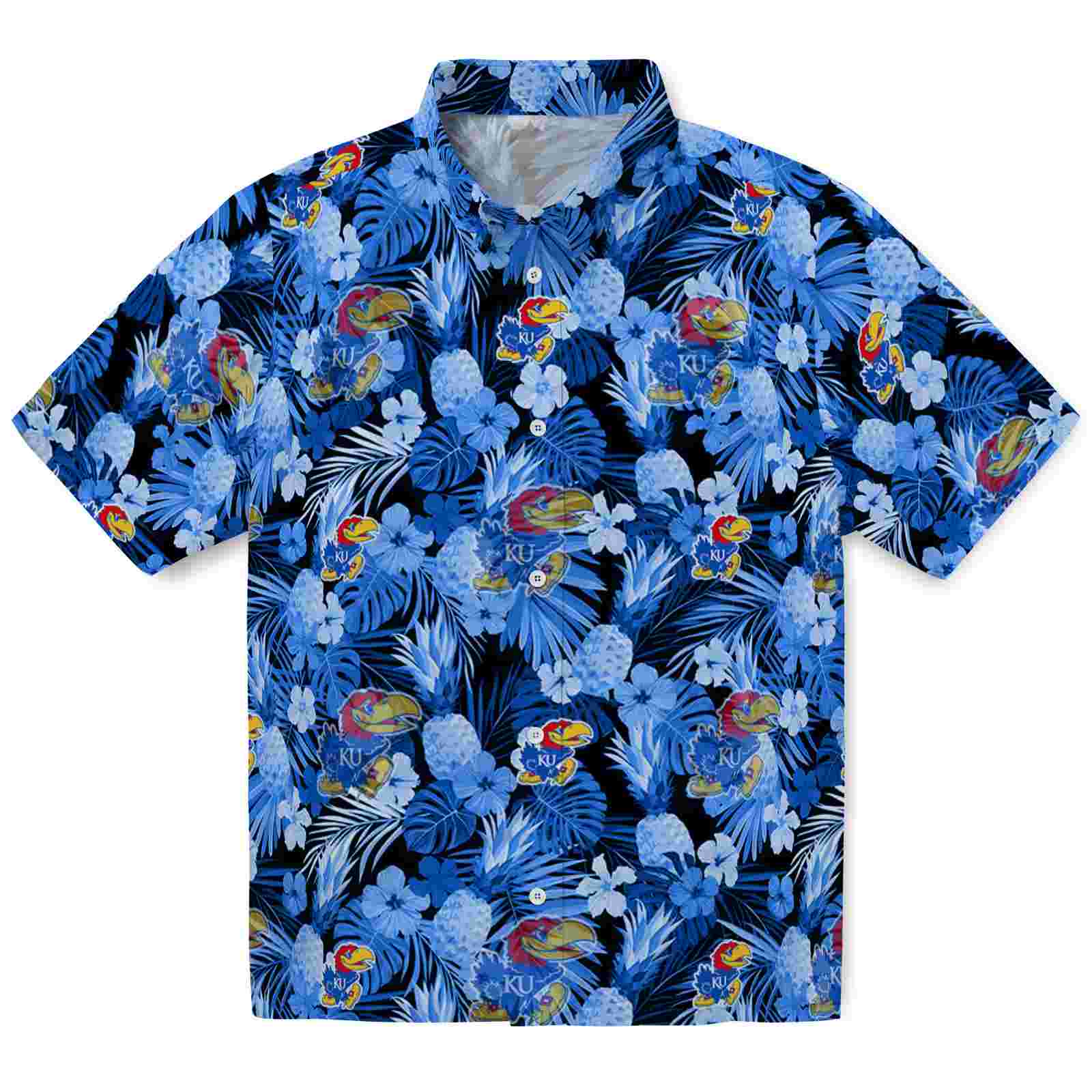 Keptsake Kansas Jayhawks Floral Pineapple Blue Premium Hawaiian Shirt