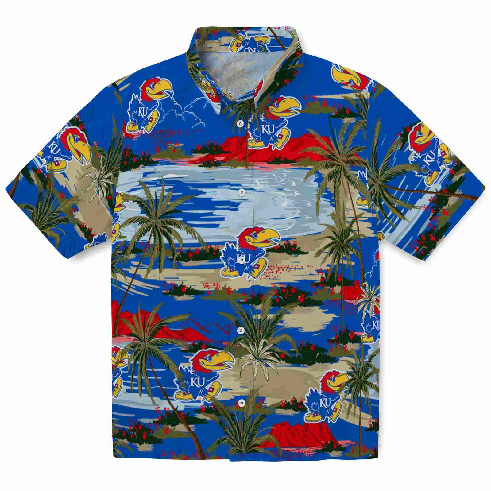 Keptsake Kansas Jayhawks Palm Horizon Blue Premium Hawaiian Shirt