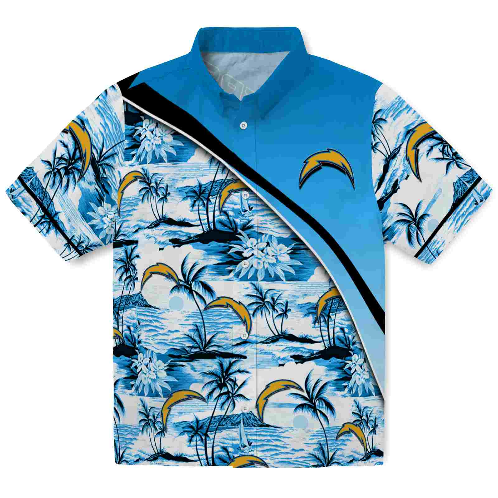 Keptsake Los Angeles Chargers Sunset Palms Blue White Premium Hawaiian Shirt