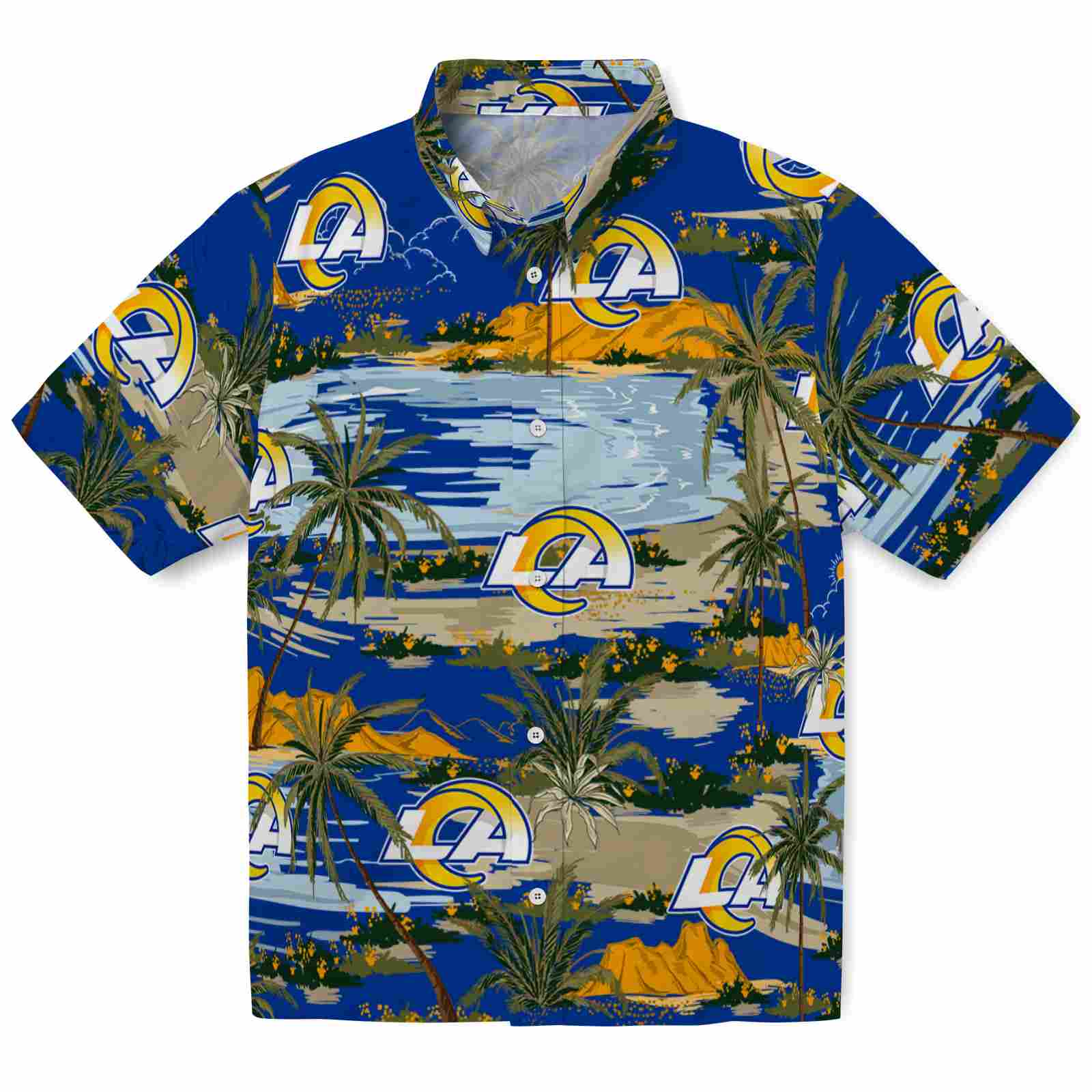 Keptsake Los Angeles Rams Palm Horizon Blue Premium Hawaiian Shirt