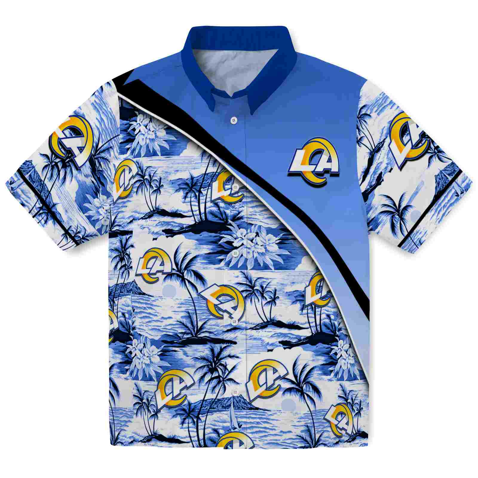 Keptsake Los Angeles Rams Sunset Palms Blue White Premium Hawaiian Shirt