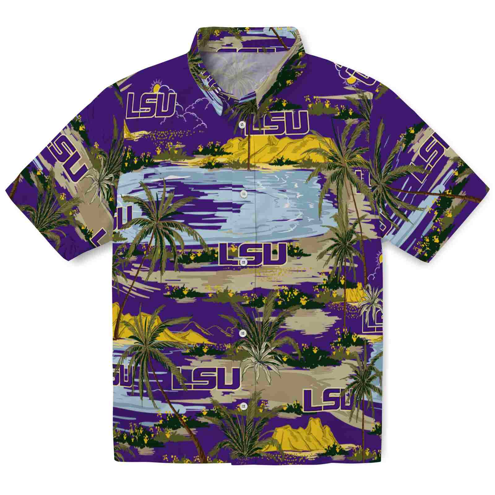 Keptsake LSU Tigers Palm Horizon Purple Premium Hawaiian Shirt