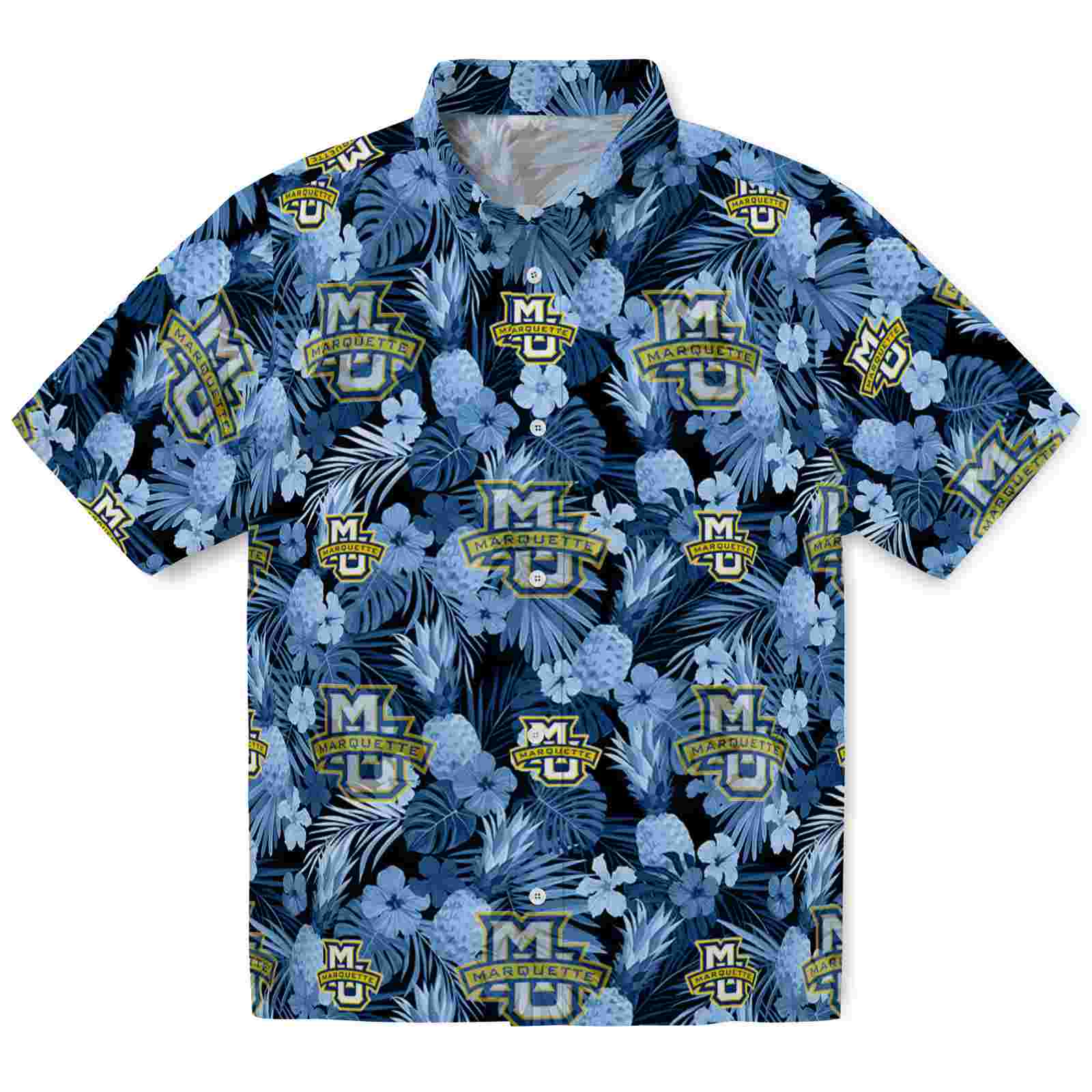 Keptsake Marquette Golden Eagles Floral Pineapple Blue Premium Hawaiian Shirt