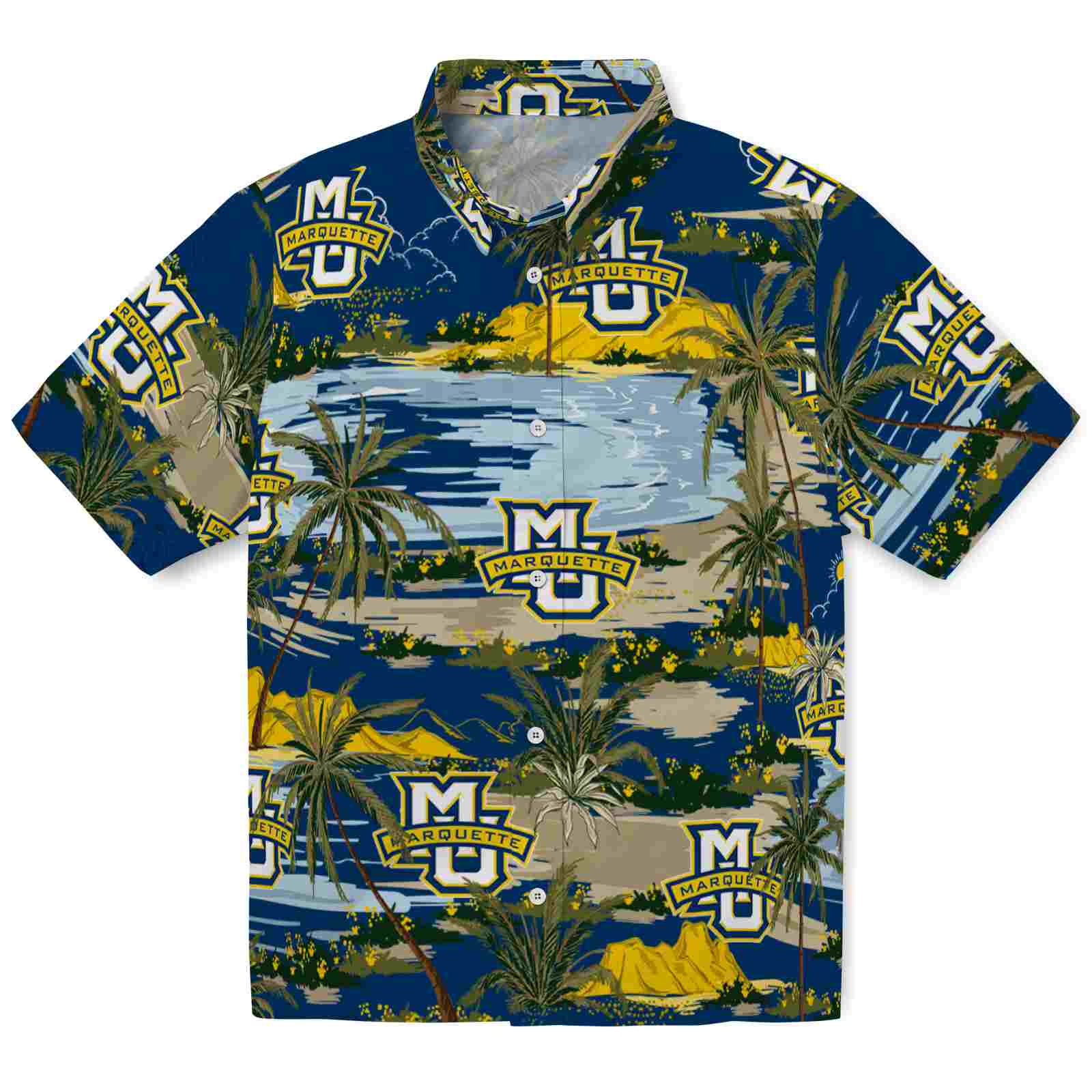 Keptsake Marquette Golden Eagles Palm Horizon Blue Premium Hawaiian Shirt