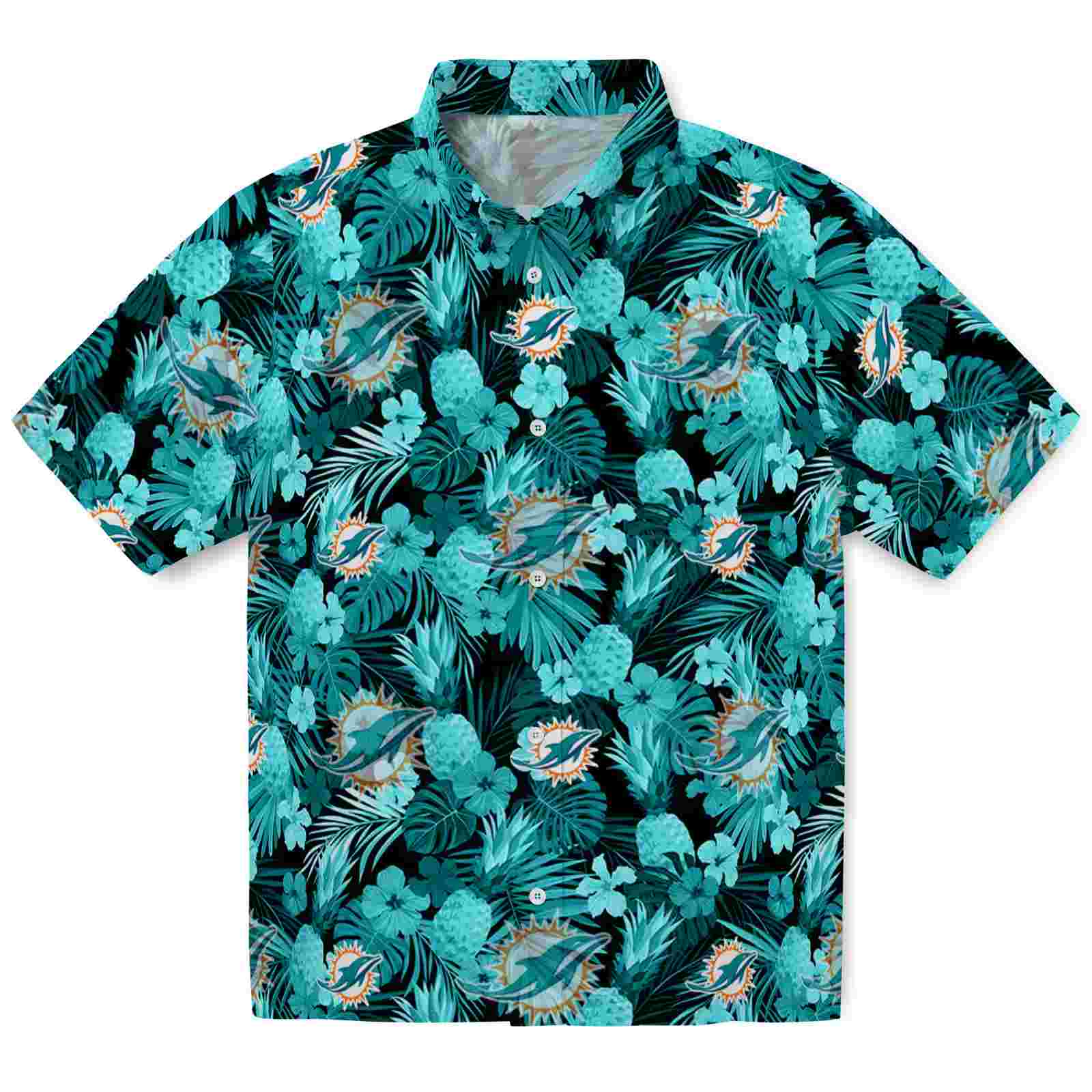 Keptsake Miami Dolphins Floral Pineapple Aqua Premium Hawaiian Shirt