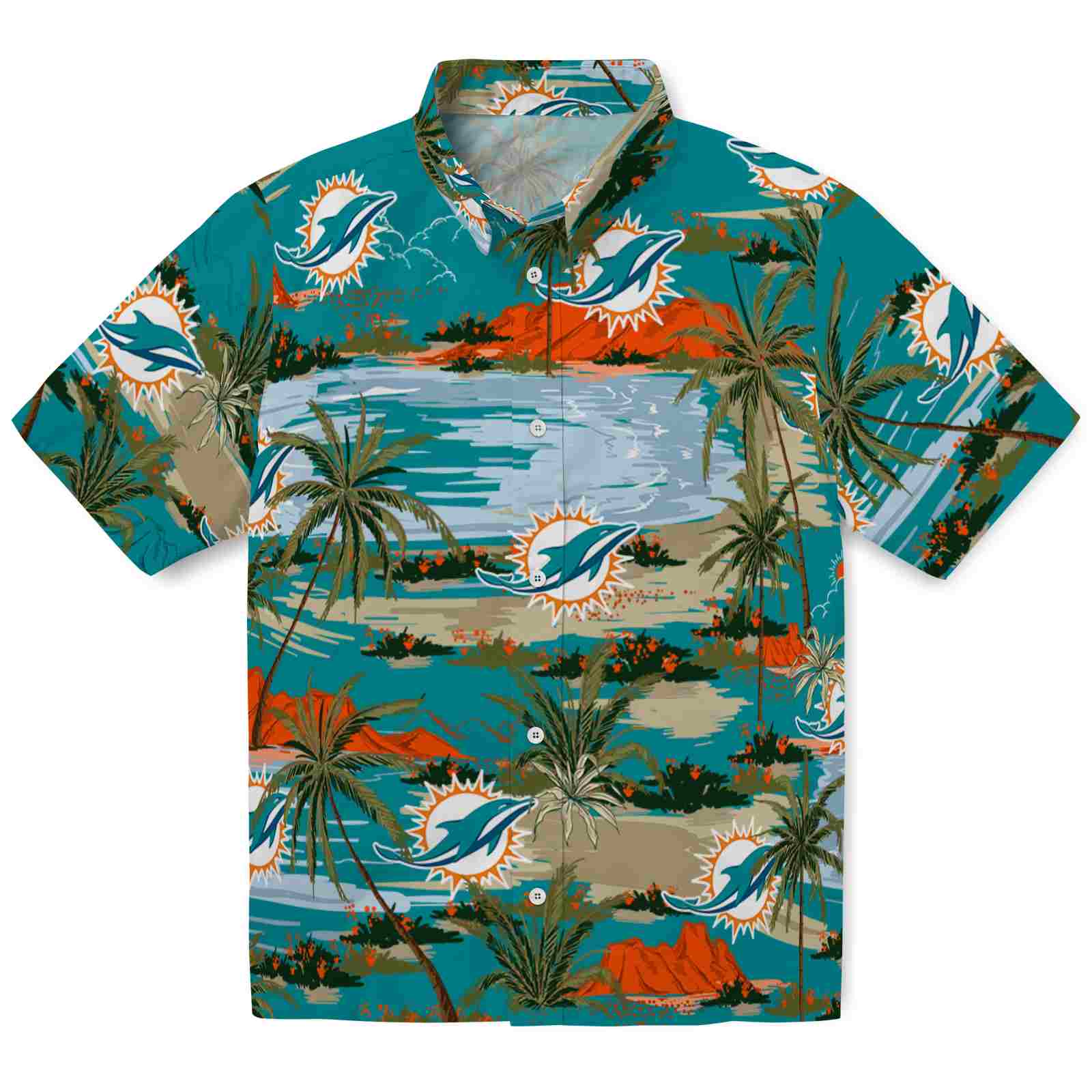 Keptsake Miami Dolphins Palm Horizon Aqua Premium Hawaiian Shirt