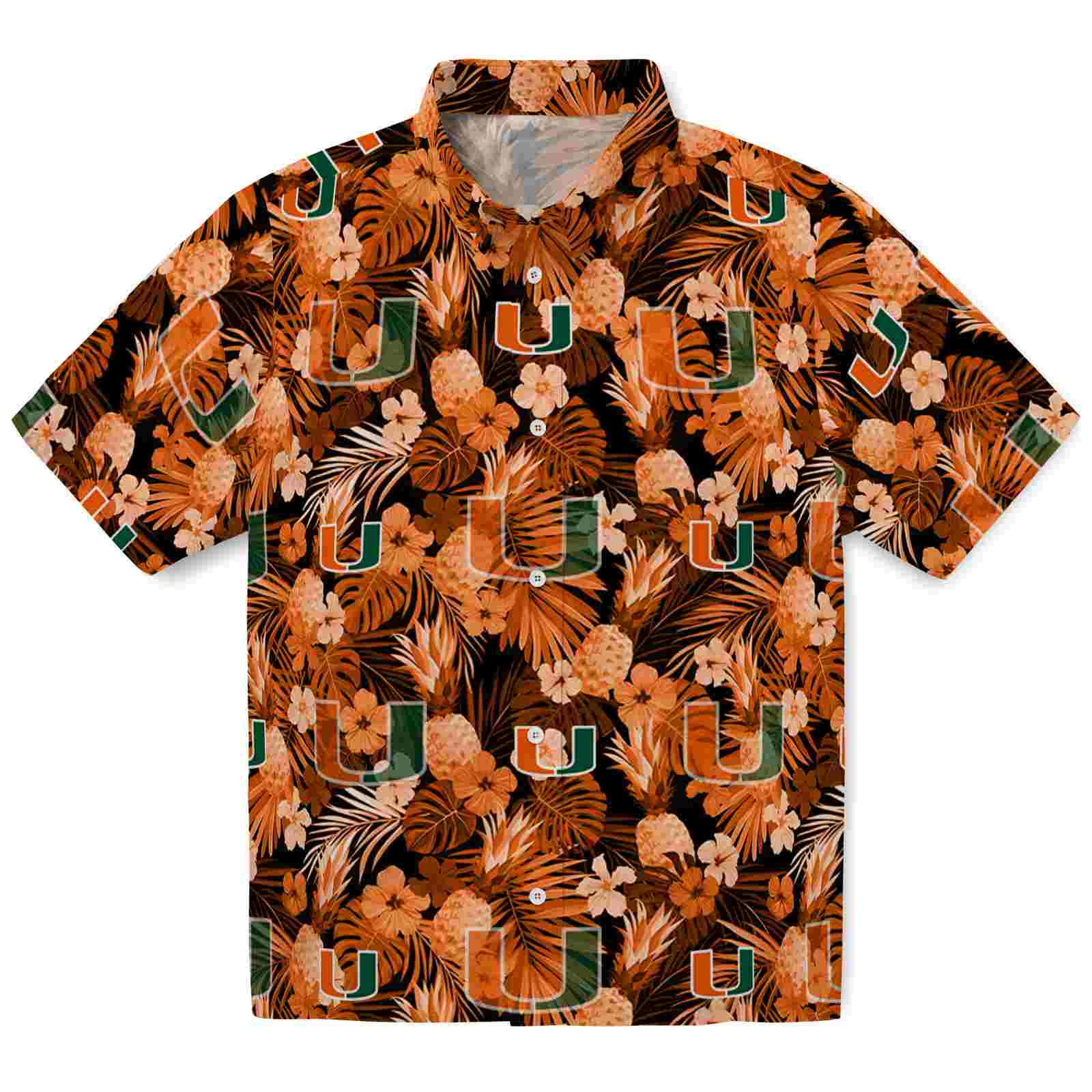 Keptsake Miami Hurricanes Floral Pineapple Orange Premium Hawaiian Shirt