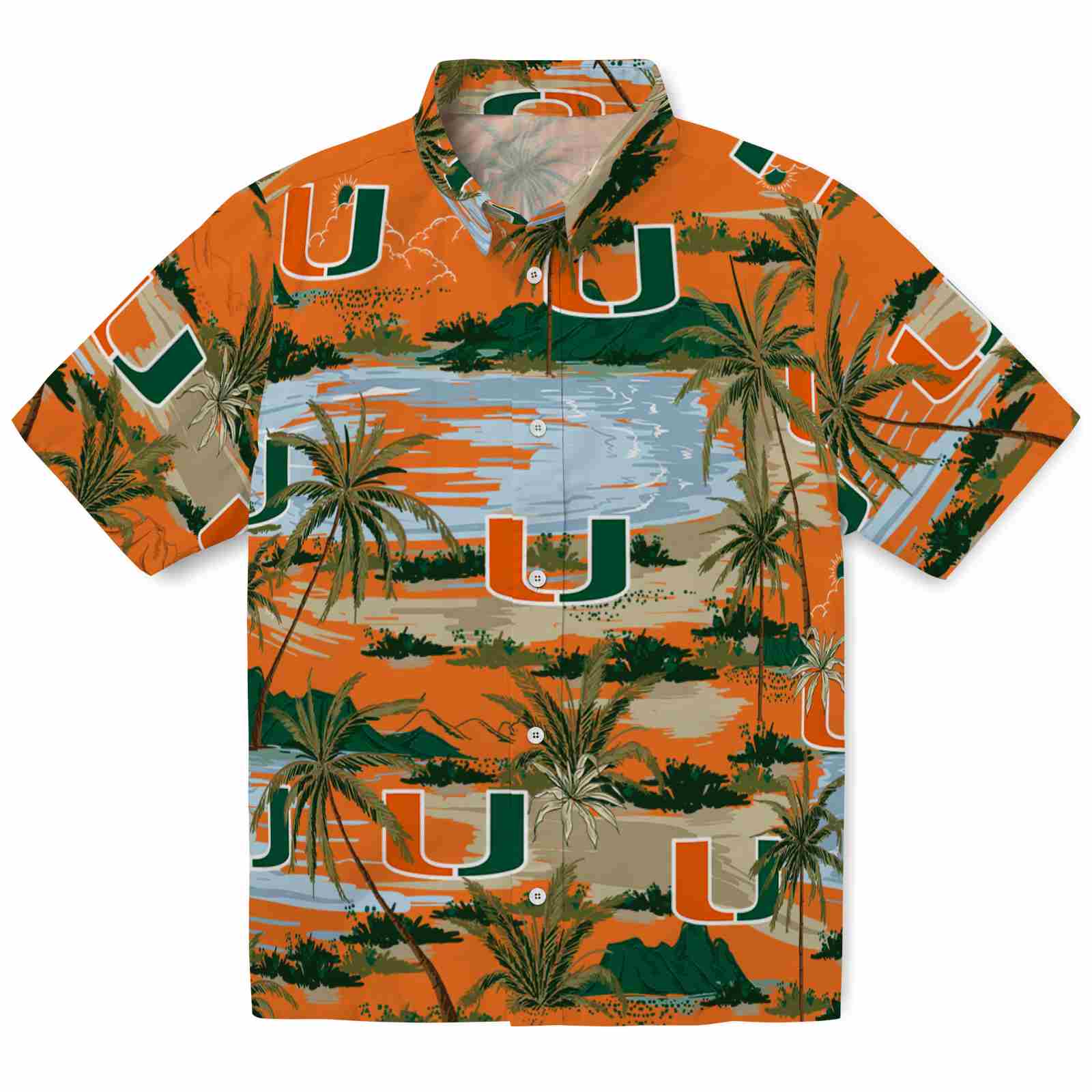 Keptsake Miami Hurricanes Palm Horizon Orange Premium Hawaiian Shirt